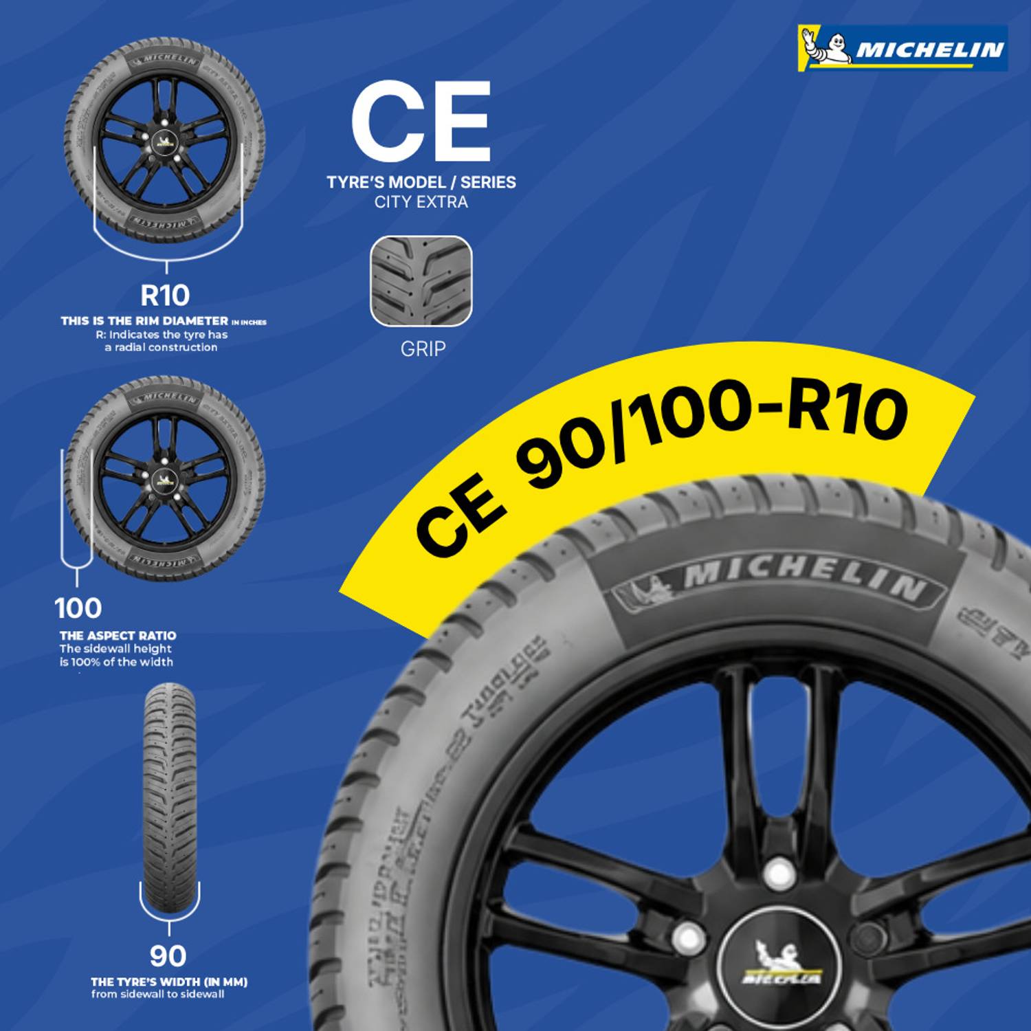 Michelin 90/100-R10 City Extra Tube Tyre - Image 3