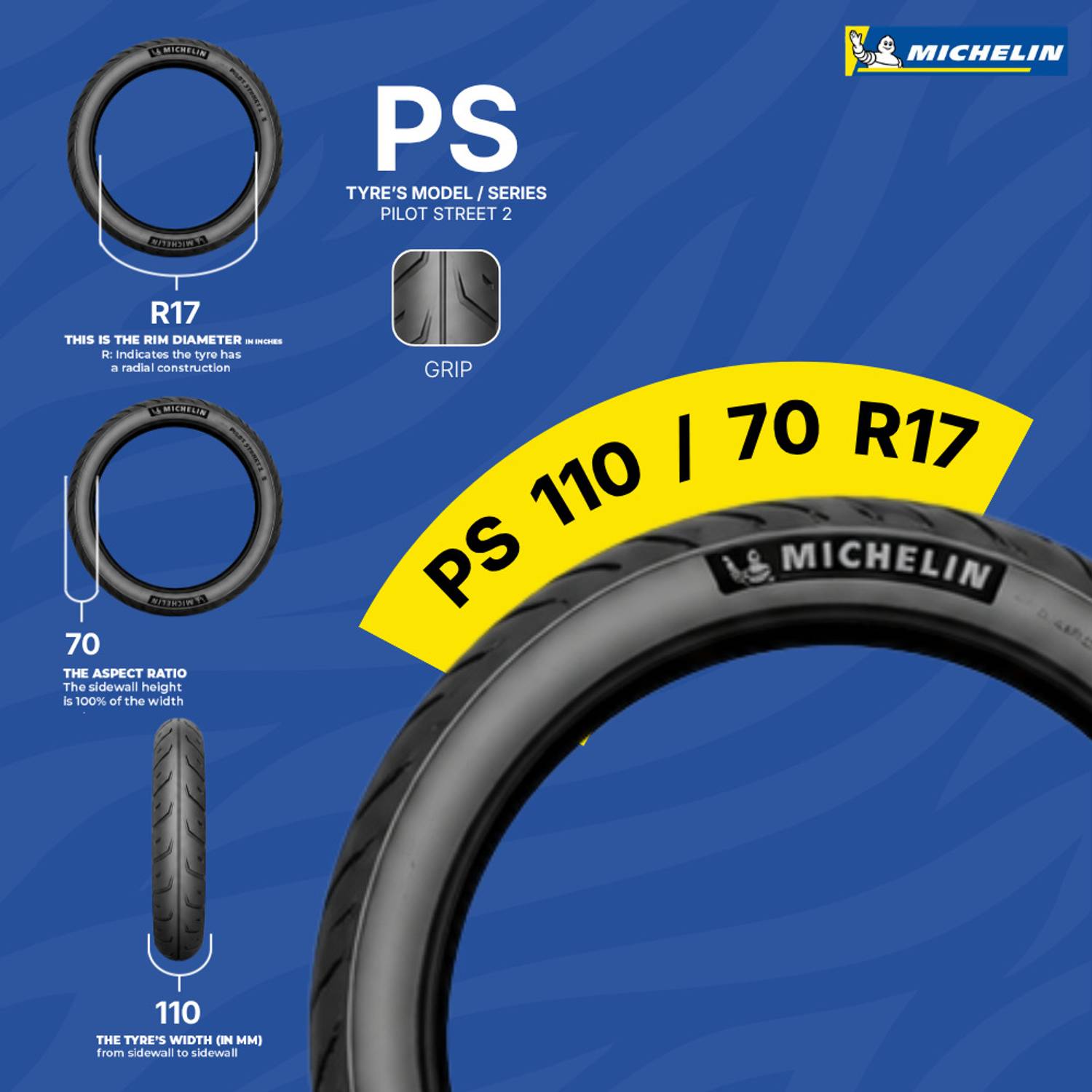 MICHELIN 110/70-R17 PILOT STREET 2 PILOT STREET 2 TUBELESS Front