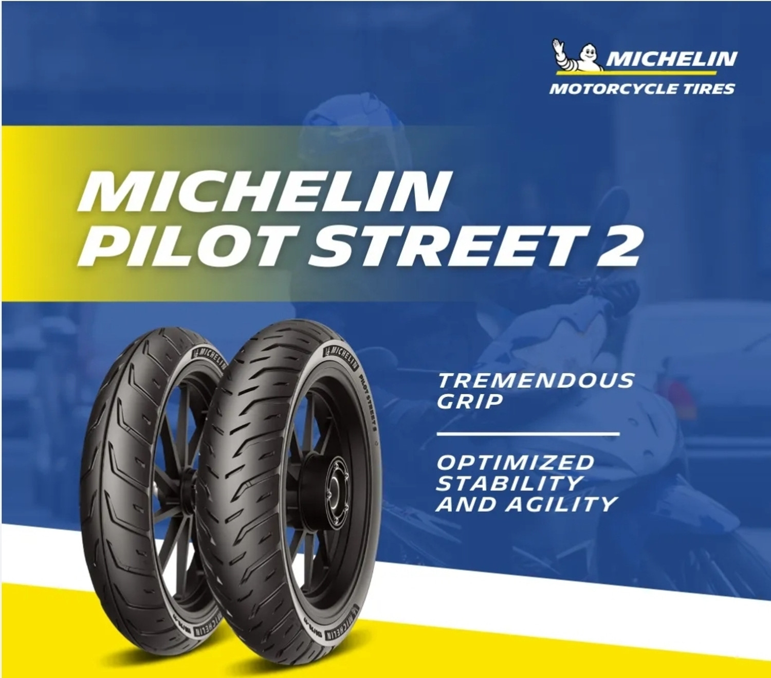 Image of MICHELIN 100 /80-R17 & 130 /70-R17 PILOT STREET TUBELESS COMBO PACK 2 TYRES (FRONT & REAR) PS 2 Front & Rear Two Wheeler Tyre