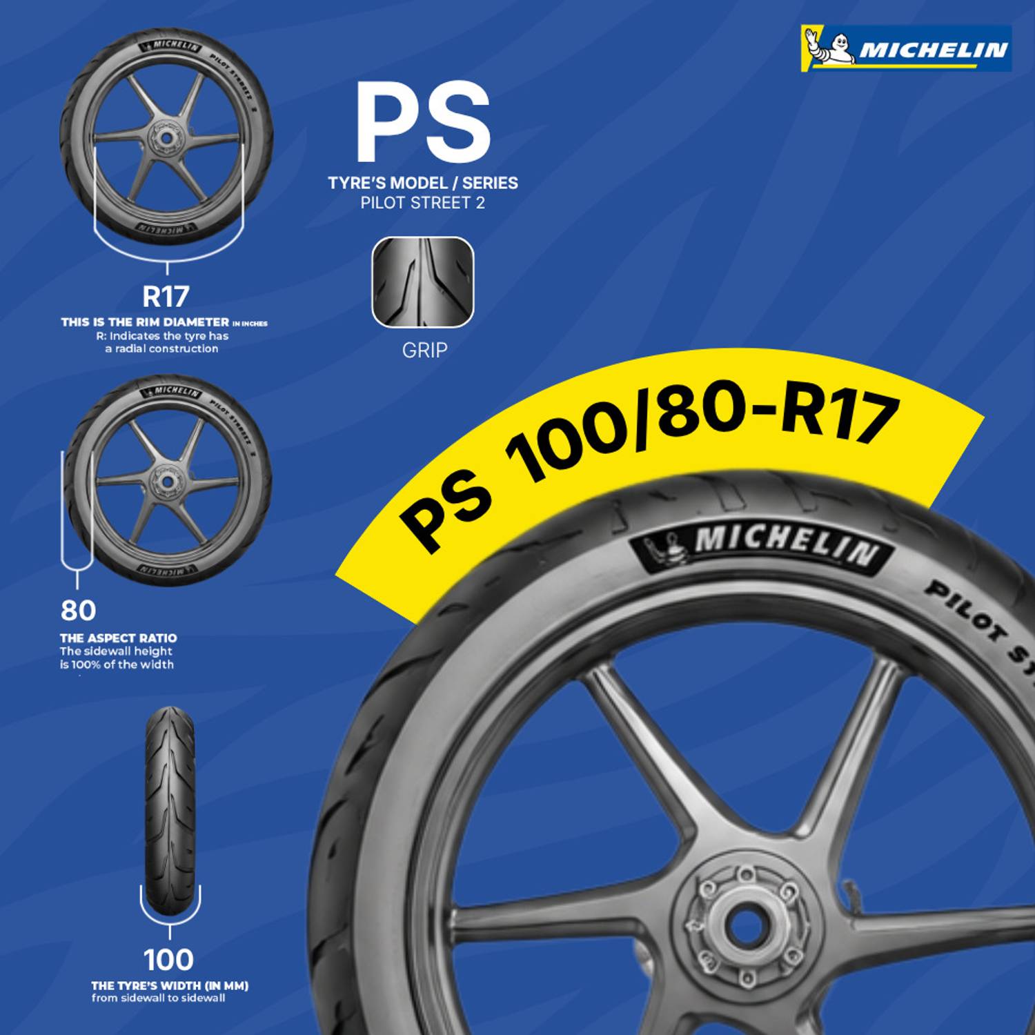 Michelin 100/80-R17 Pilot Street 2 Front Tyre - Image 3