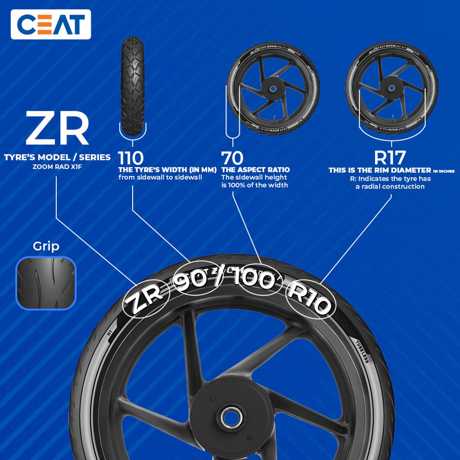 CEAT Zoom XL F TL 46P O 80/100-17 Front Two Wheeler Tyre Price in
