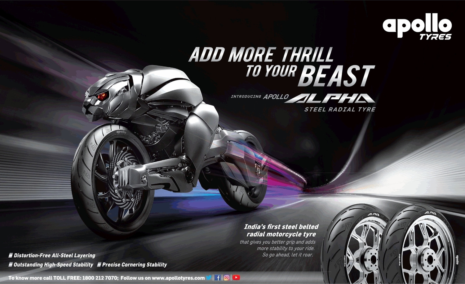 Image of Apollo 110 /70-R17 & 150 /60-R17 ALPHA H1 RADIAL COMBO PACK 2 TYRES ( FRONT & REAR ) ALPHA H1 RADIAL Front & Rear Two Wheeler Tyre