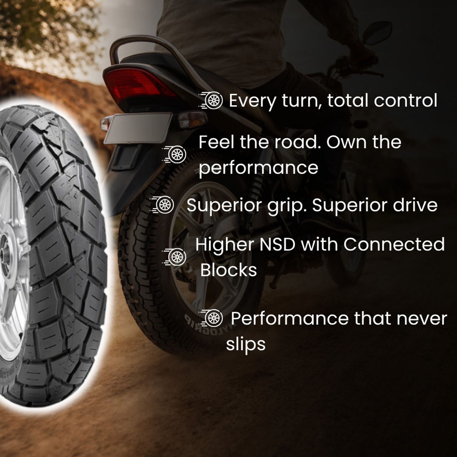 Image of MRF 140 /60R17 M /C 63P REVZ MG TUBELESS TYRE Rear Two Wheeler Tyre