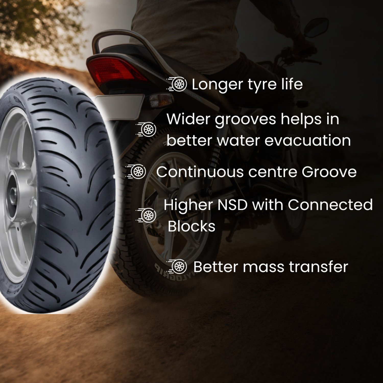 Image of MRF 140 /70R-17 66H REVZ-S 140 /70 R17 Rear Two Wheeler Tyre