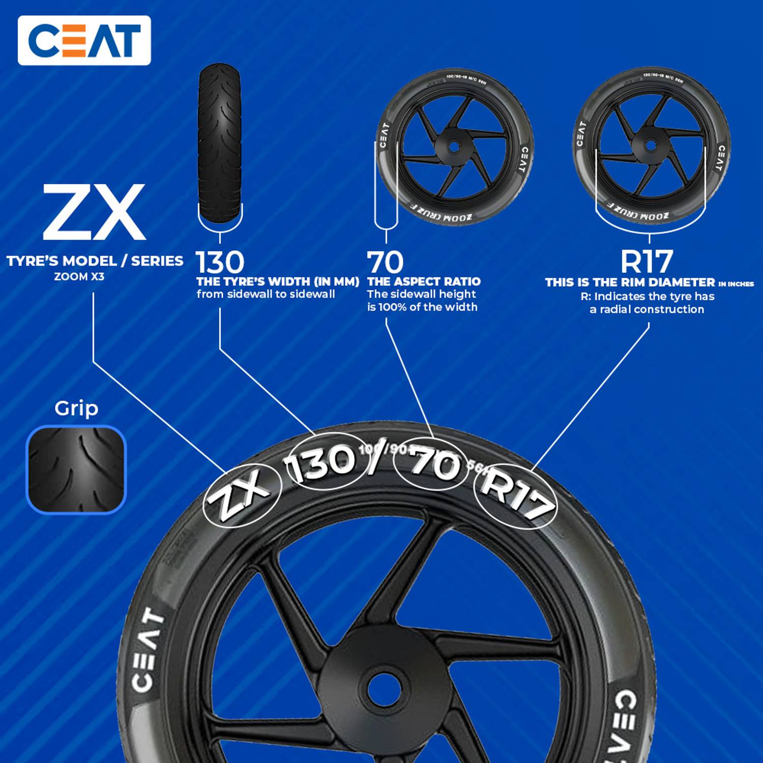 CEAT 130/70R17 Rear Two Wheeler Tyre - Image 3