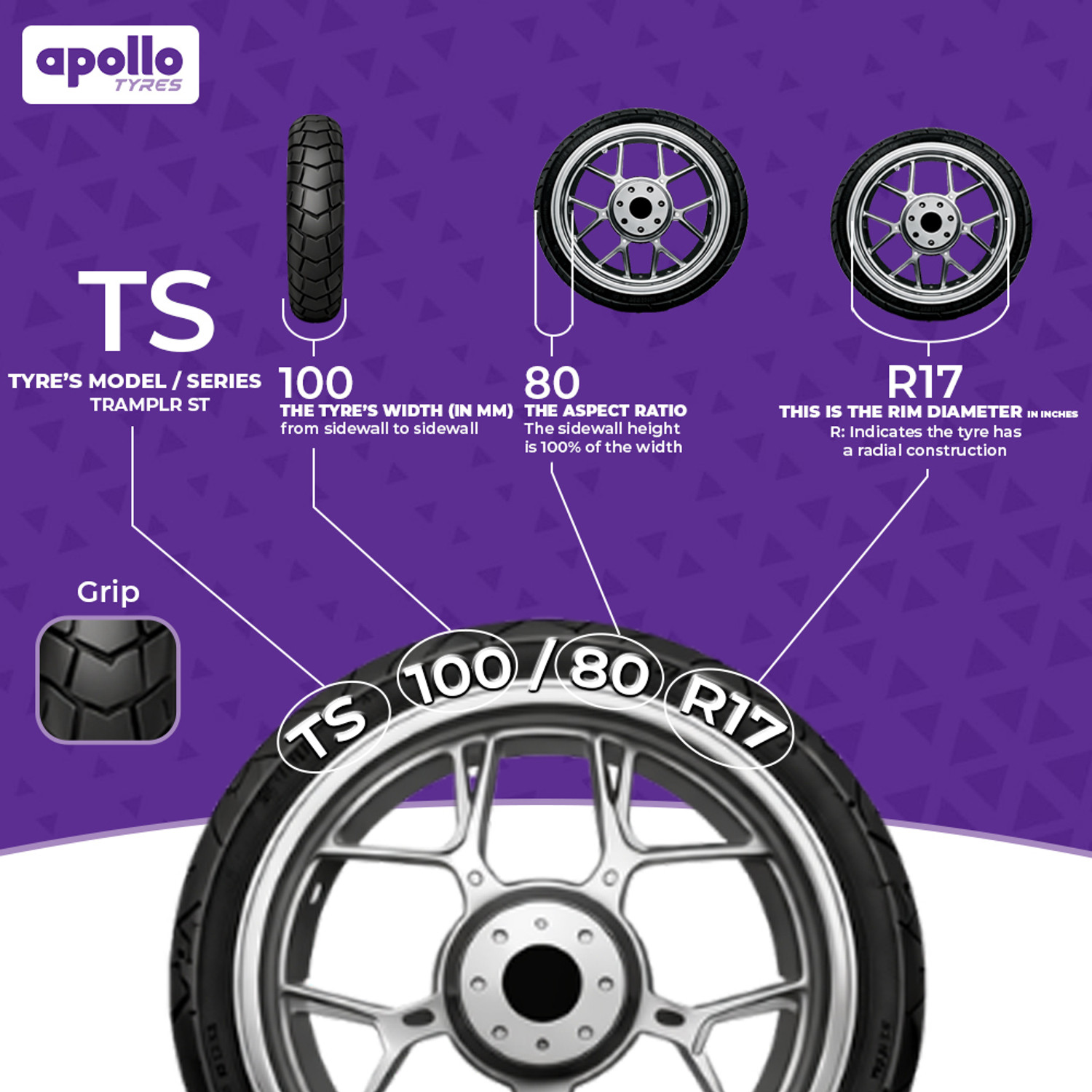 Image of Apollo Tramplr XR 100 /80-17 Front Two Wheeler Tyre