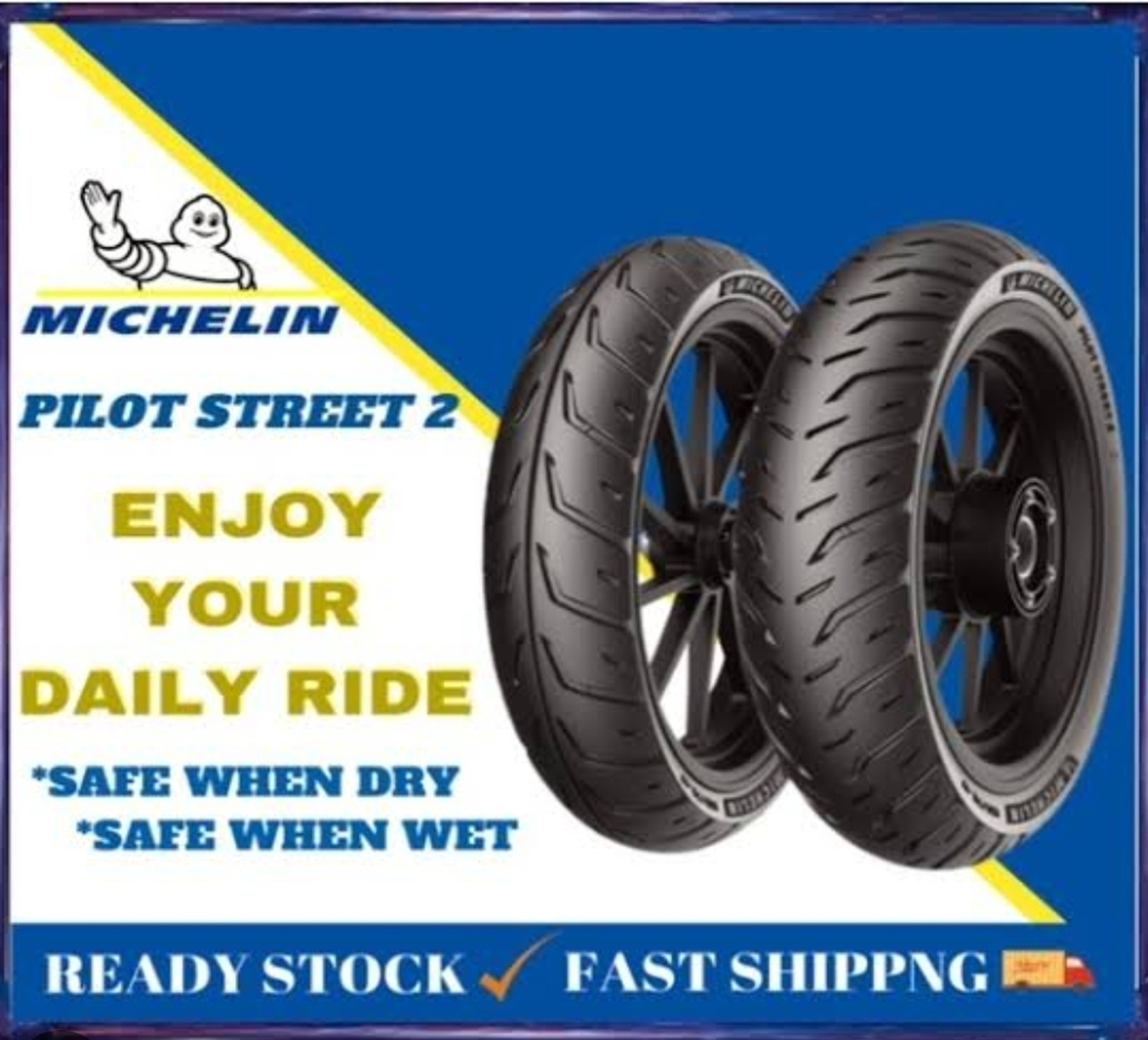 Image of MICHELIN 100 /80-R17 & 130 /70-R17 PILOT STREET TUBELESS COMBO PACK 2 TYRES (FRONT & REAR) PS 2 Front & Rear Two Wheeler Tyre