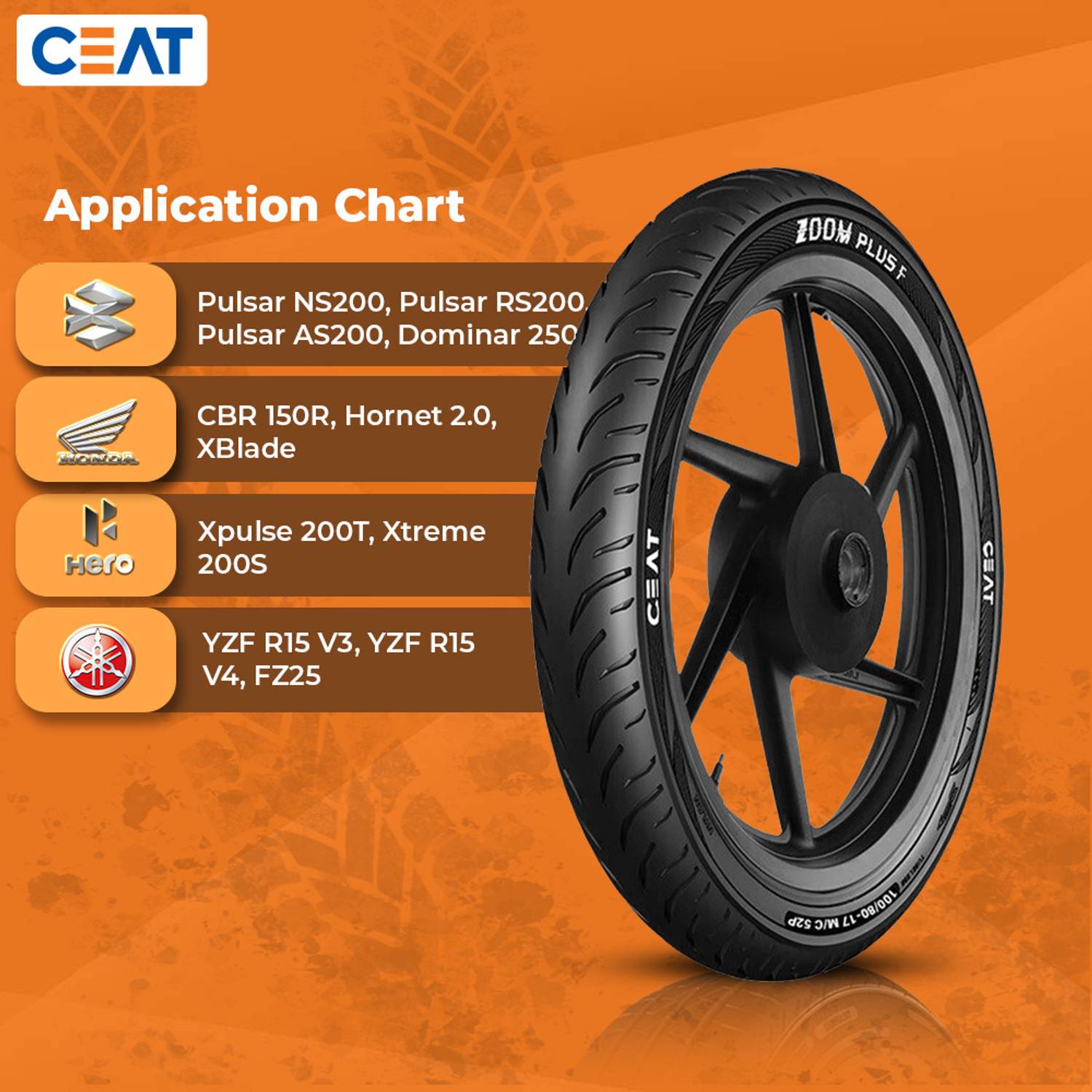 CEAT 80/100-18 SECURA ZOOM+ TUBELESS TYRE FOR TWO WHEELER BIKES 80