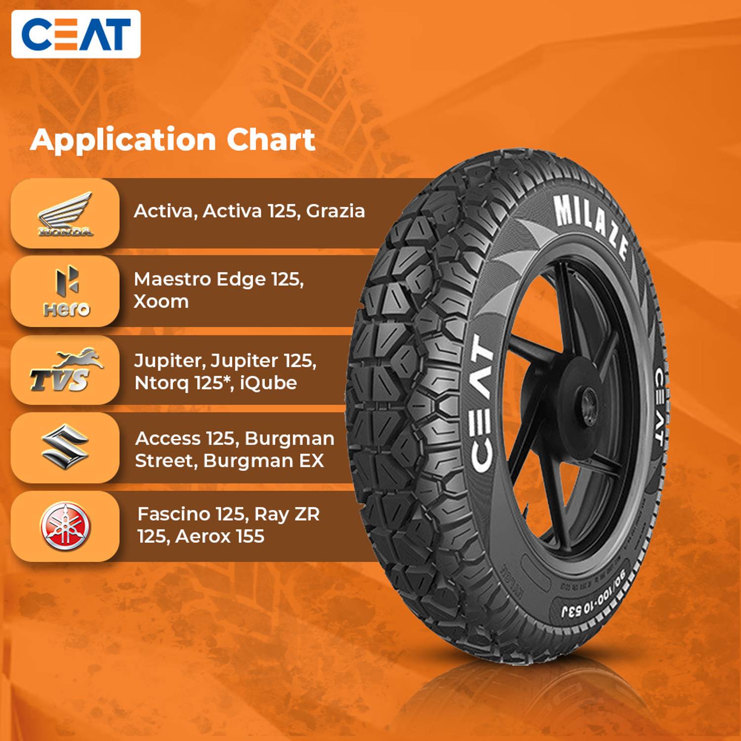 CEAT 102074 ZOOM D TL 54J 90/90-12 Front & Rear Two Wheeler Tyre