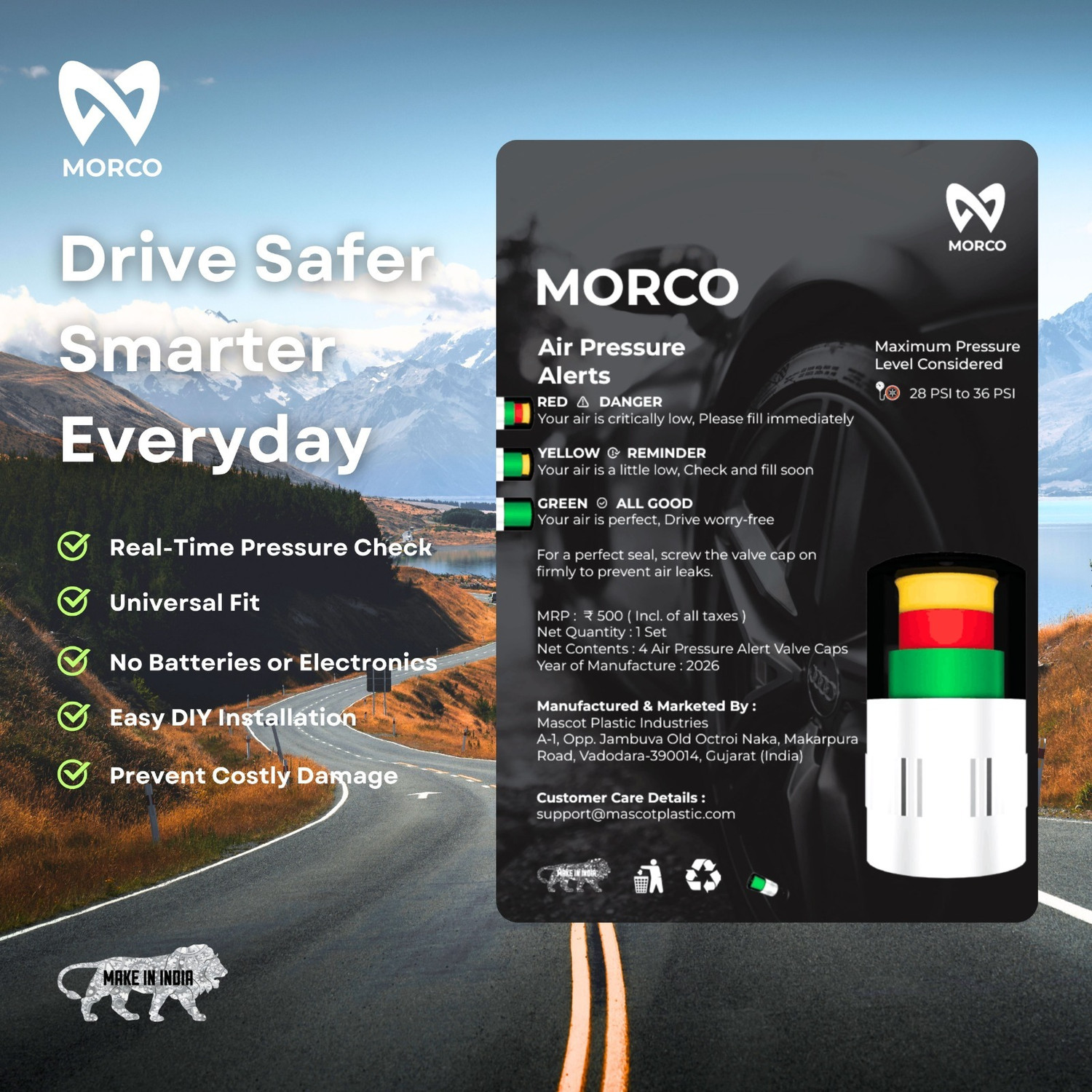 Image of MORCO Brass Tyre Valve Cap for Car