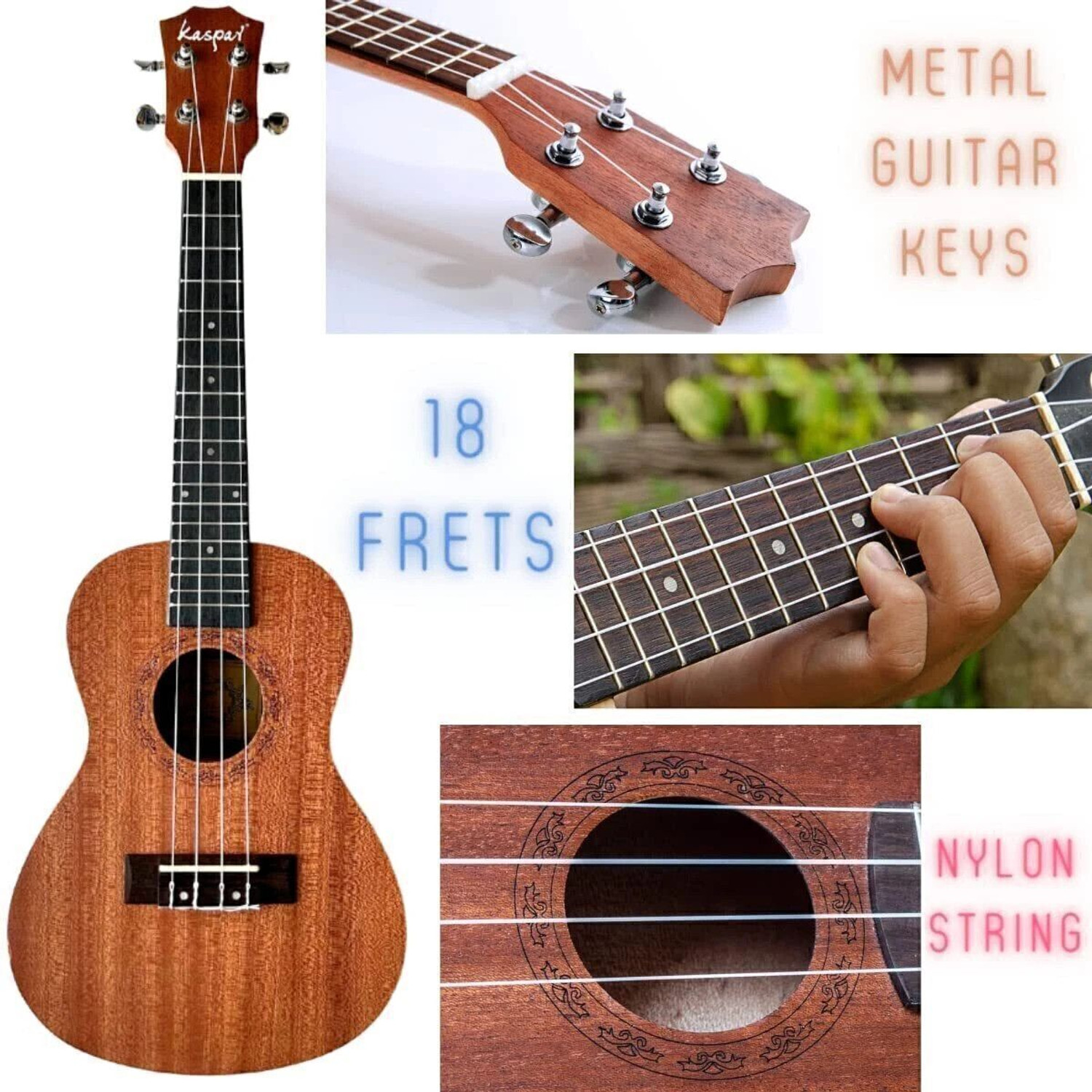 Image of AMG Music 24Inch Concert Size Ukulele Solid Mahogany Wood Ukulele with Bag For Beginners Concert Ukulele