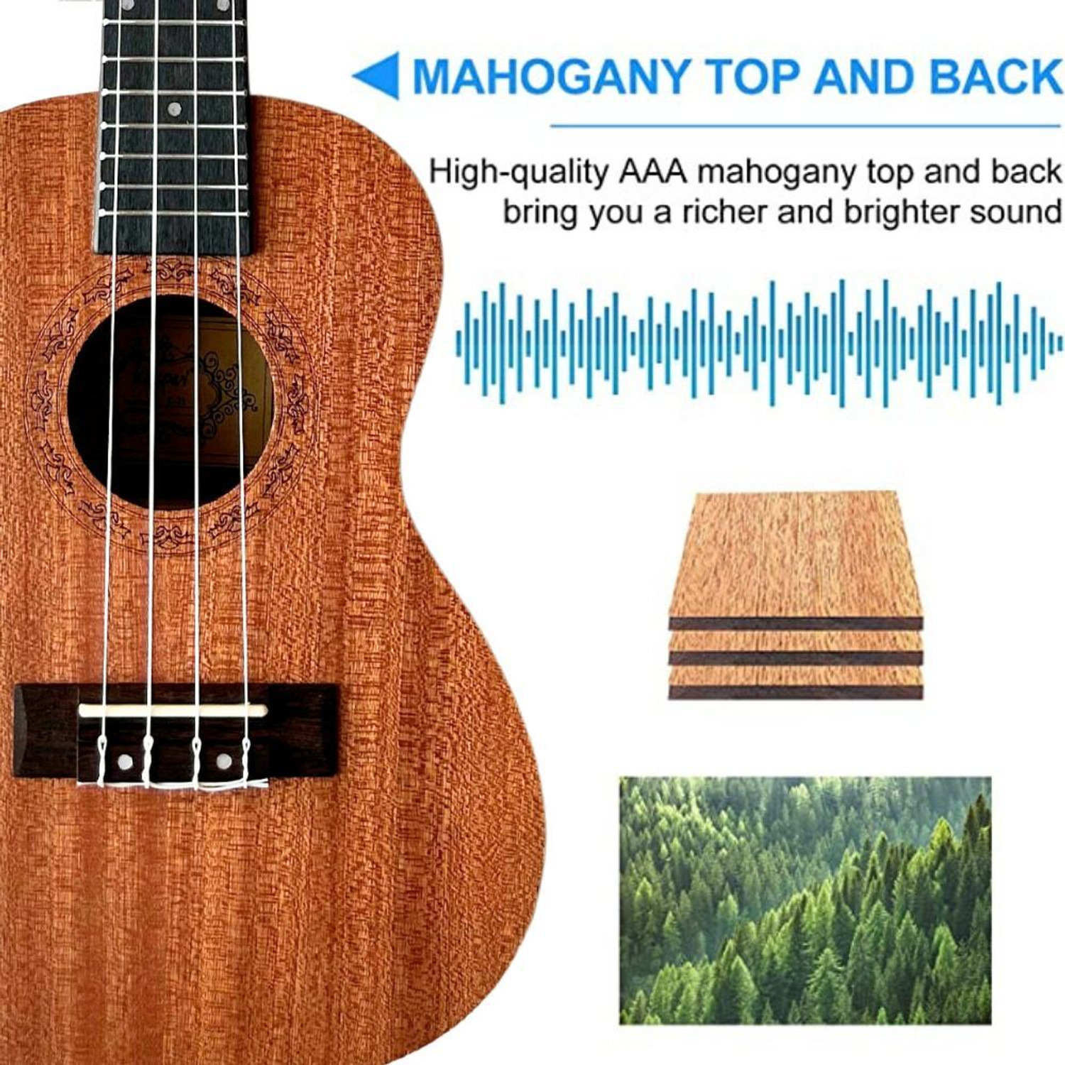 Image of AMG Music Professional 26inch Tenor Ukulele Mahogany Wood Ukulele Combo Tenor Ukulele