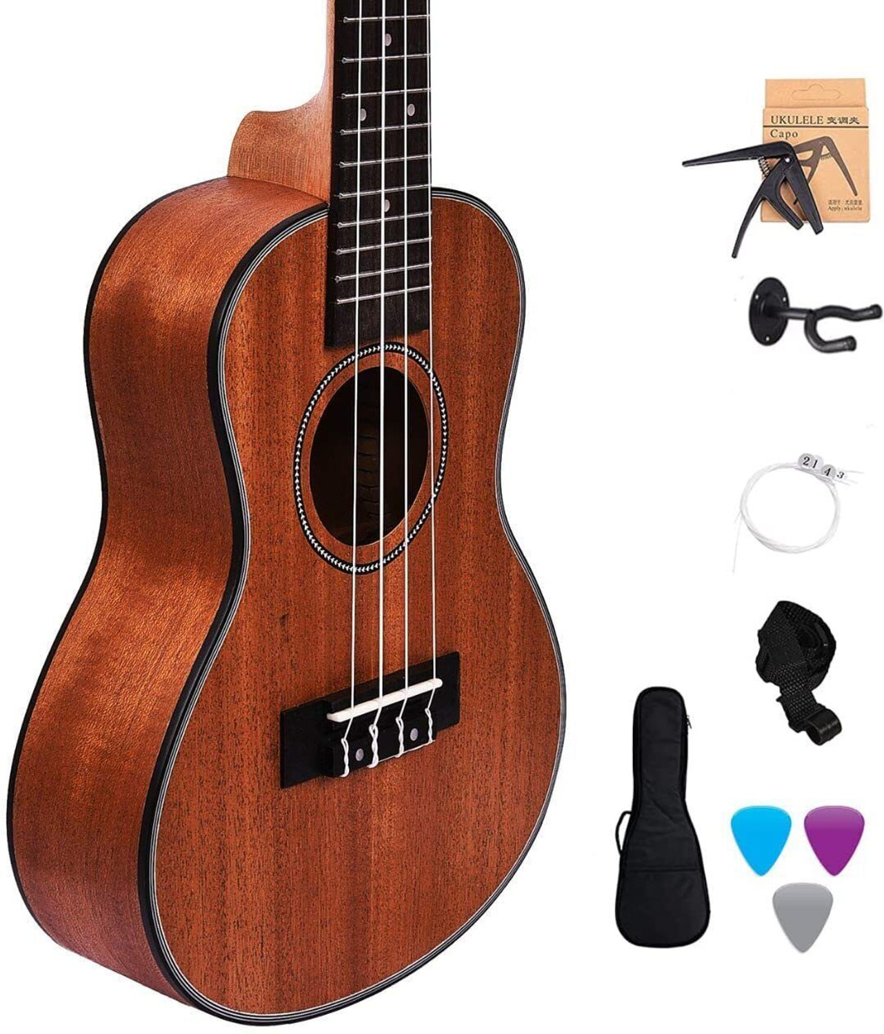 Image of KADENCE 24 inch Concert Ukulele Mahogany wood Fluorocarbon Strings- Brown (Super Combo) Concert Ukulele