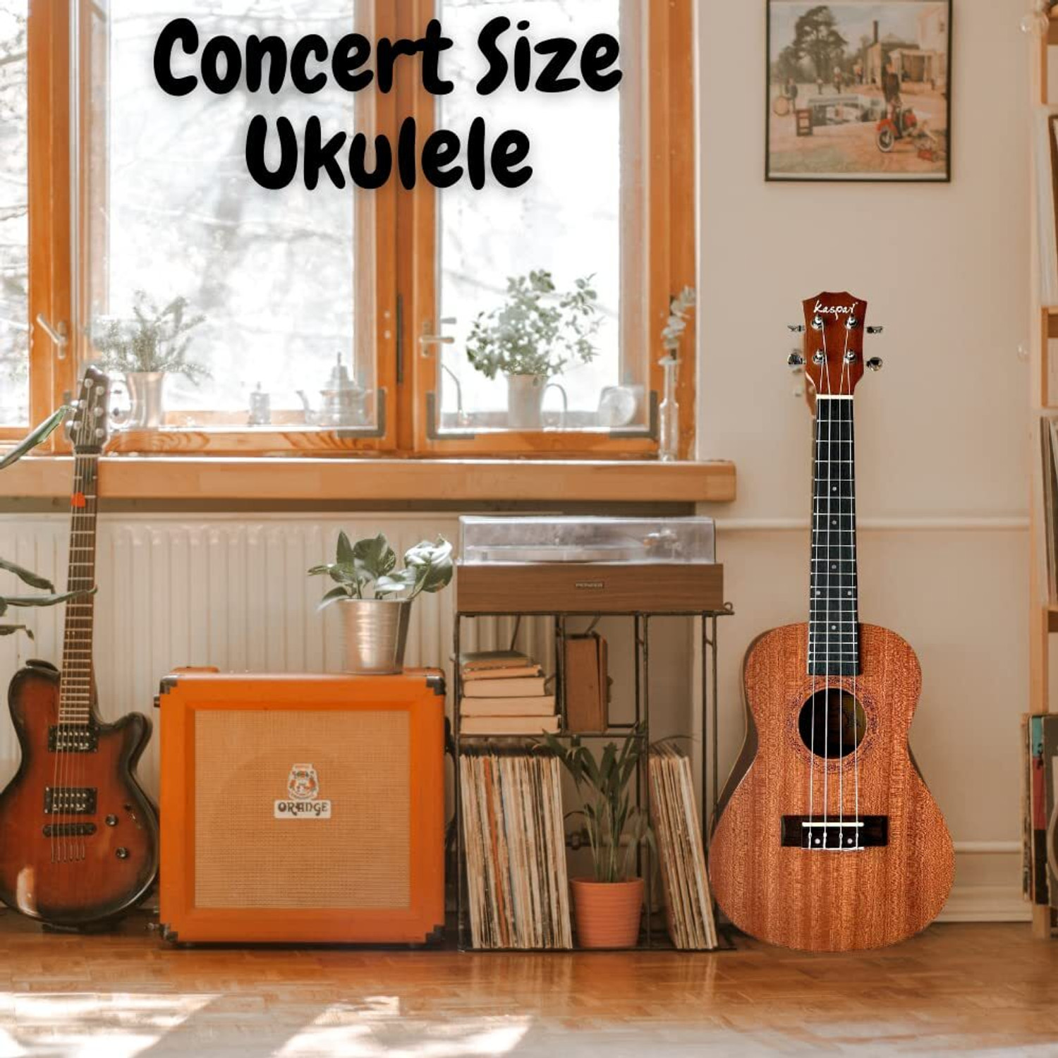 Image of AMG Music 24inch Concert Size Ukulele with Bag, Capo, Tuner, Ukulele String and Strap Concert Ukulele (Overall Length - 60.96 cm)