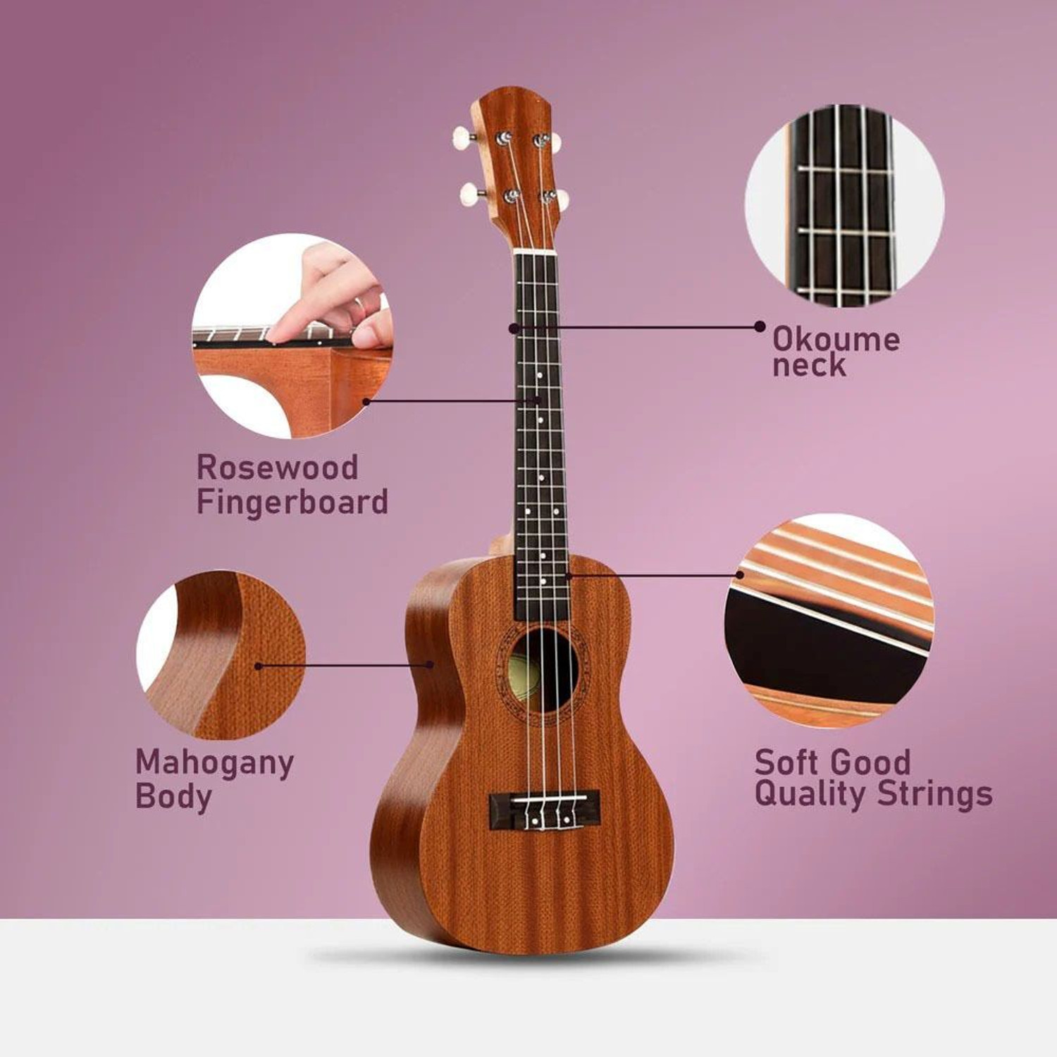 Image of AMG Music Professional 26inch Tenor Ukulele Mahogany Wood Ukulele Combo Tenor Ukulele