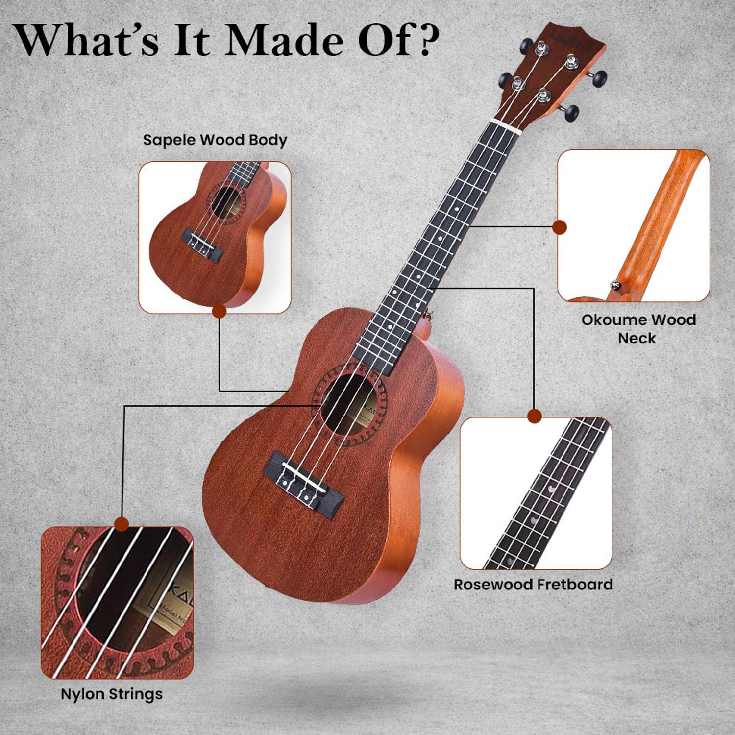 KADENCE UKTWC Sapele Wood Ukulele with Bag & Course - Image 3