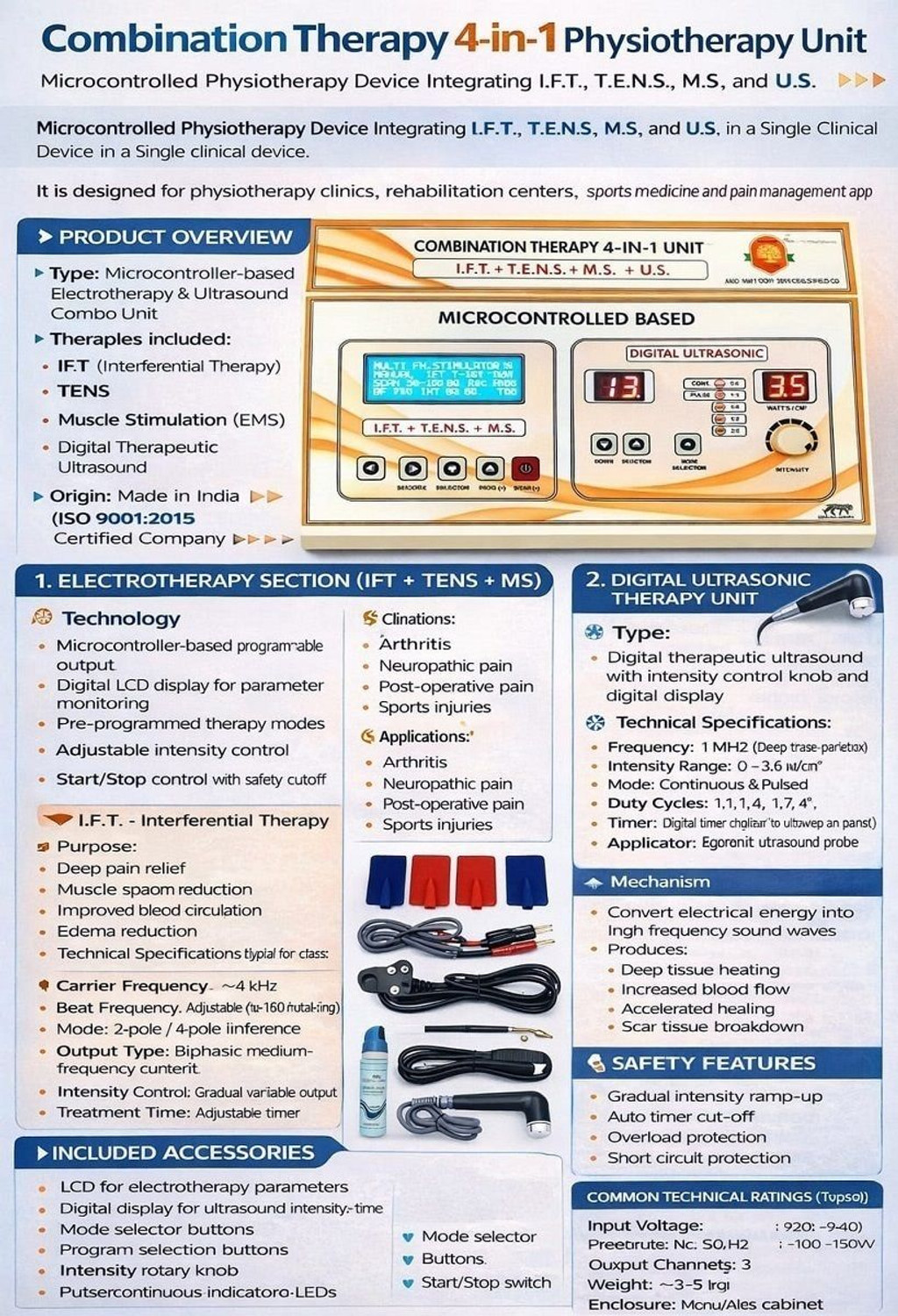 Image of NARAYANI TRADERS 4 In 1 Combo 125 Programs IFT+MS+TENS+US Machine Physiotherapy Equipments Ultrasound Machine