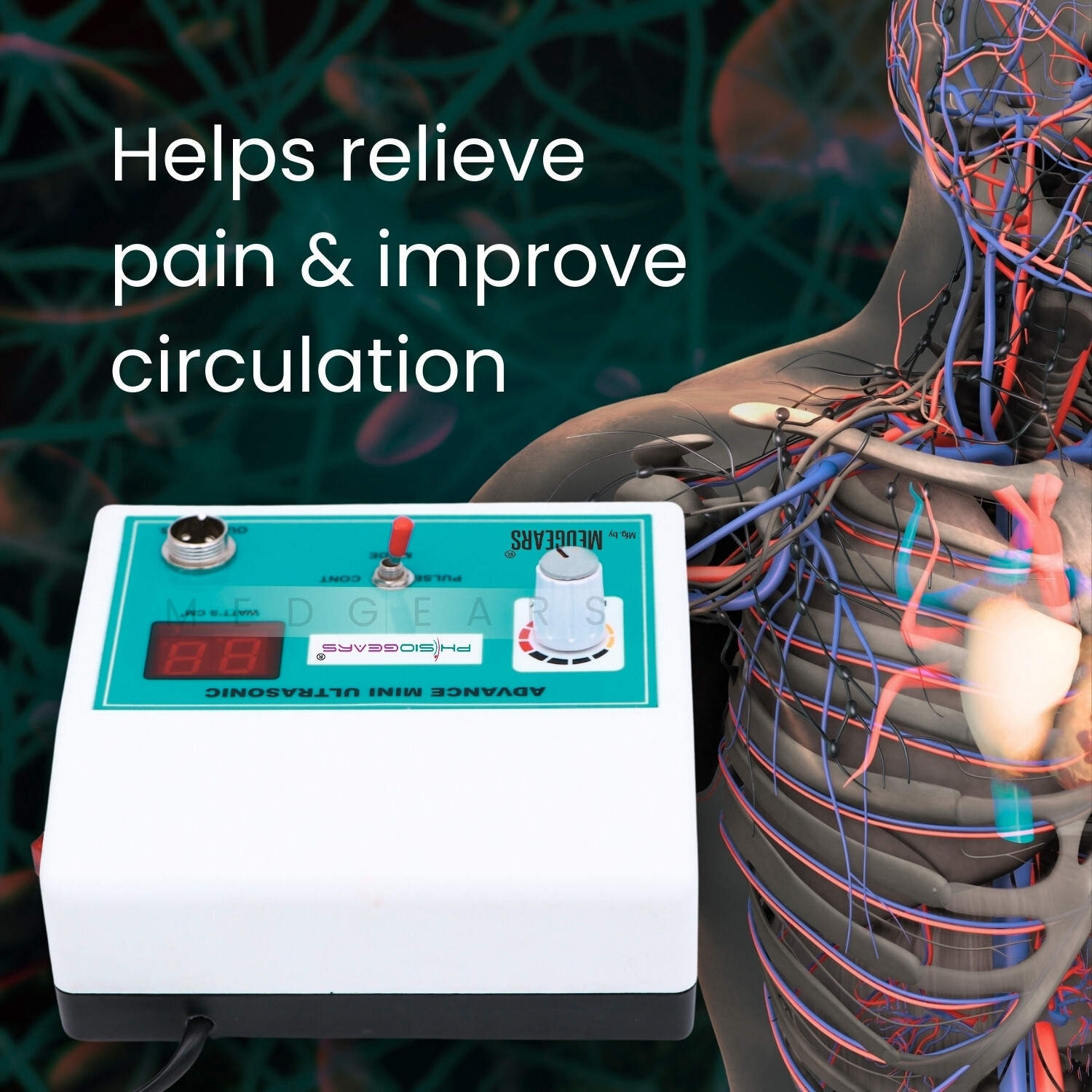 Image of Physiogears Physiotherapy Therapeutic Ultrasound Portable Ultrasound Therapy Mini Ultrasound Physiotherapy for All Pain Relief Device with One Year Warranty Ultrasound Machine
