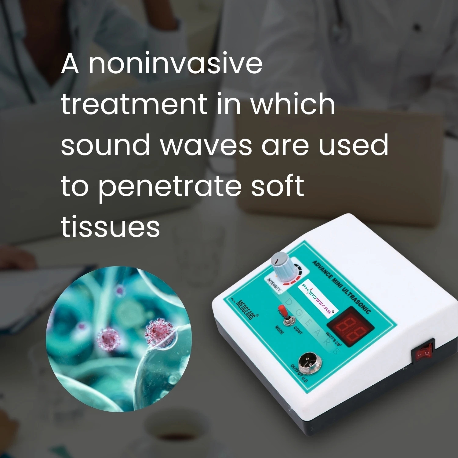 Image of Physiogears Physiotherapy Therapeutic Ultrasound Portable Ultrasound Therapy Mini Ultrasound Physiotherapy for All Pain Relief Device with One Year Warranty Ultrasound Machine
