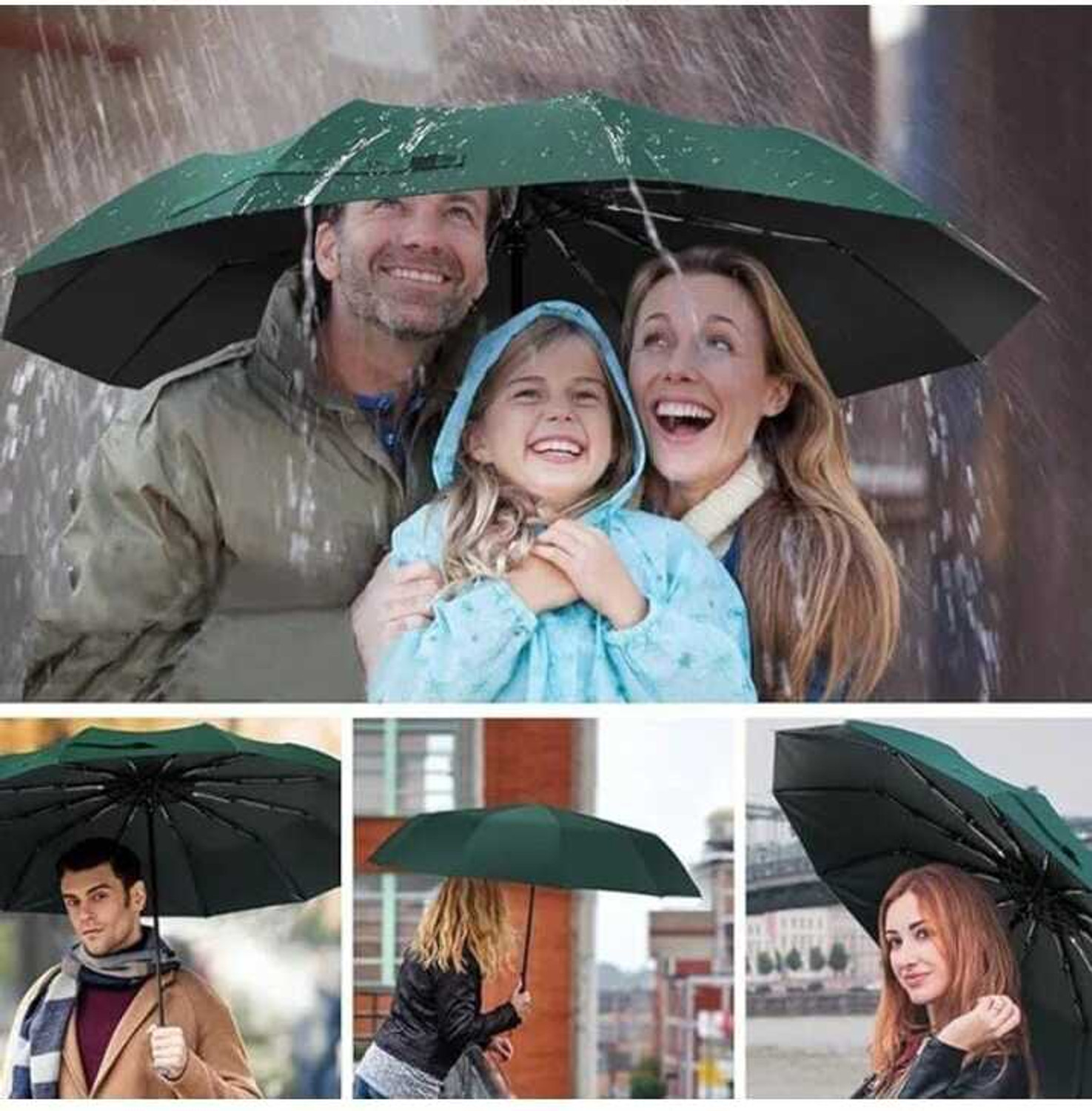 Image of Matkine 3 Fold with Auto Open and Close GREEN UV Umbrella
