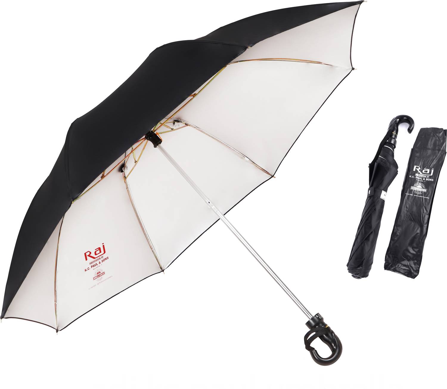 K.C. PAUL & SONS Raj 2 fold heavy duty umbrella for Men & Women, 2 fold umbrella, Black Umbrella