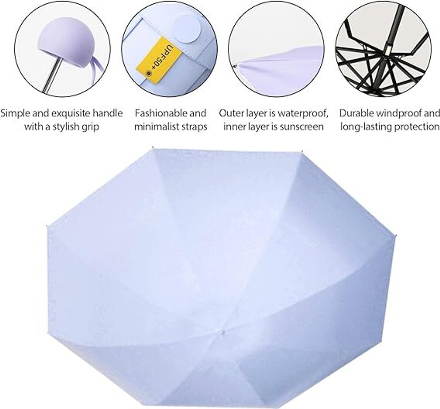 Image of CITRODA Pocket Travel Umbrella Windproof (Manual Open) Sun Rain Mini Ultra-Light 2 Fold Umbrella (Purple)