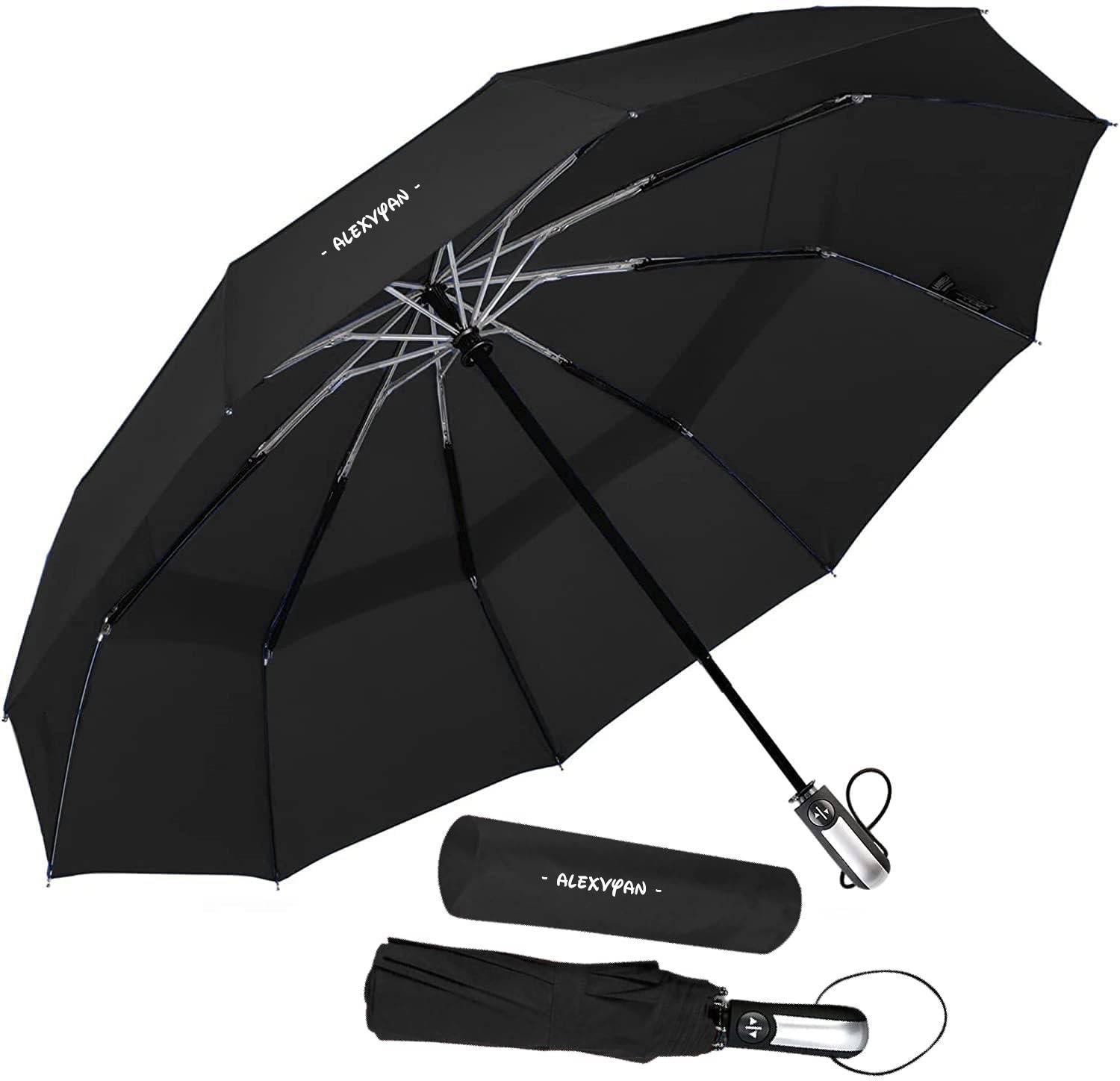 AlexVyan 10 Ribs Rain, Sun & UV Protection Travel Auto Open/Close Umbrella Windproof Umbrella