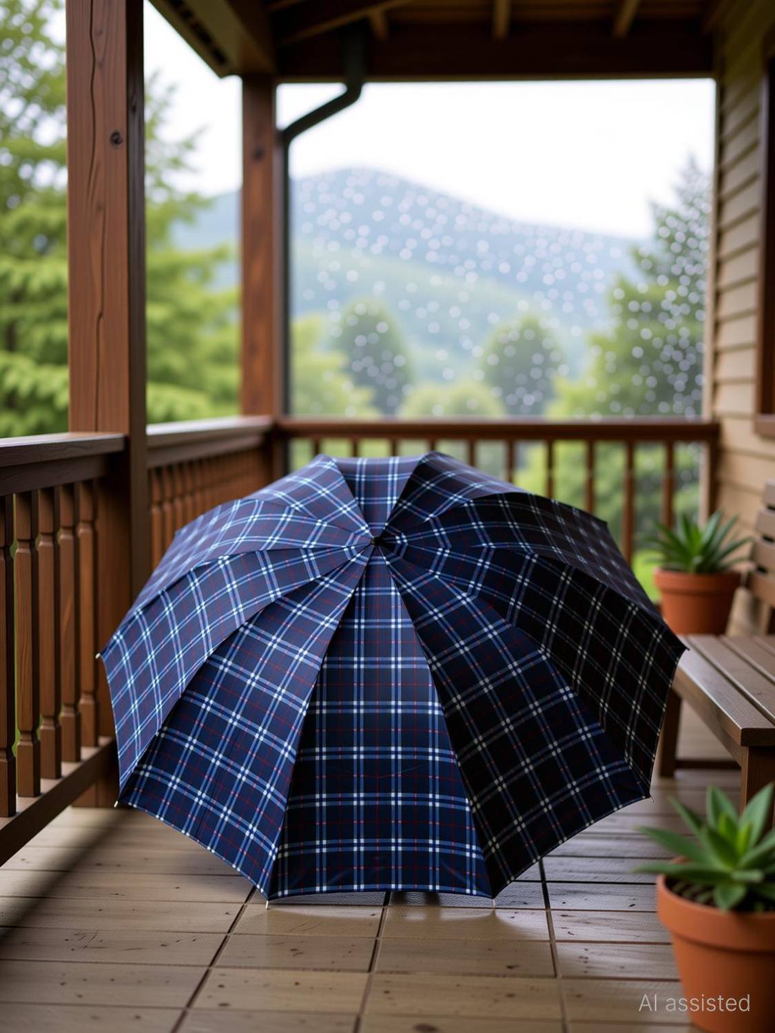 KEKEMI UMB016F 3 Fold Check Windproof Travel Umbrella