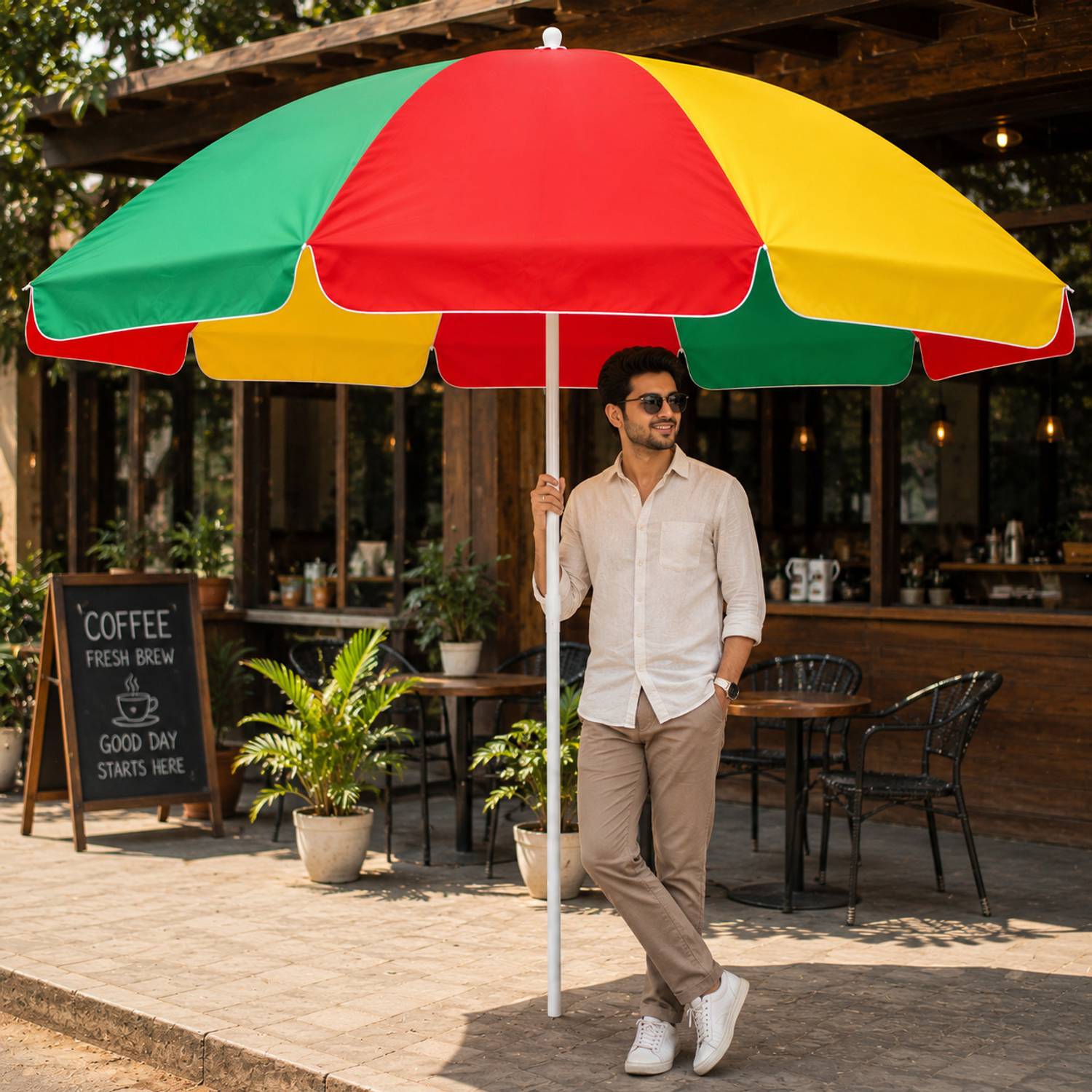 GREEN BIRD Waterproof Garden Umbrella With Stand 7FT Big Size Shade Model Umbrella