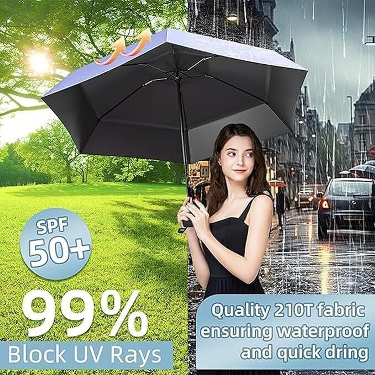 Image of RainMat Travel Mini UV Protection Manual Open 6 Ribs Sun & Rain, with Case -2026 Umbrella