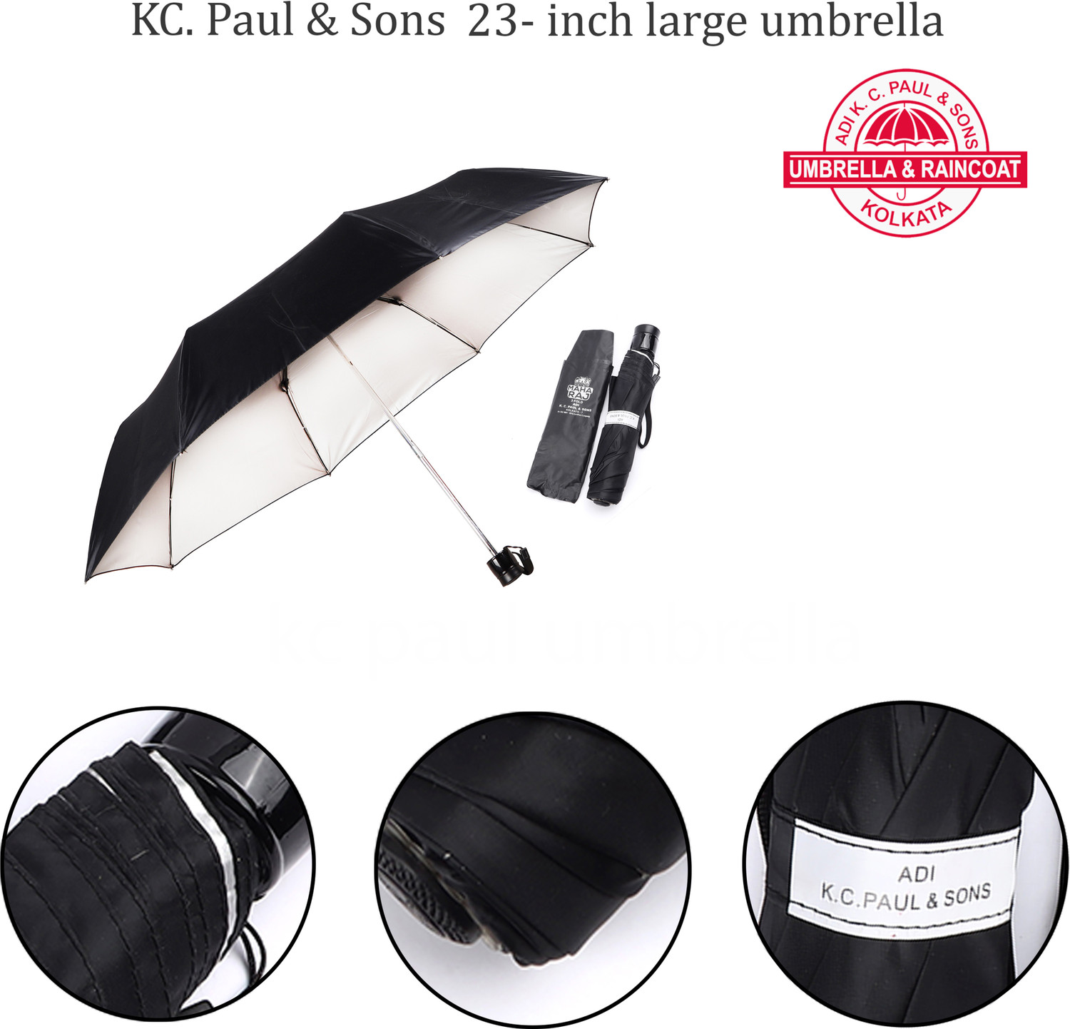 Image of Adi K.C.Paul & Sons Maha Raj 3 fold 23-inch big size umbrella for men | Umbrella for women | kc paul Umbrella