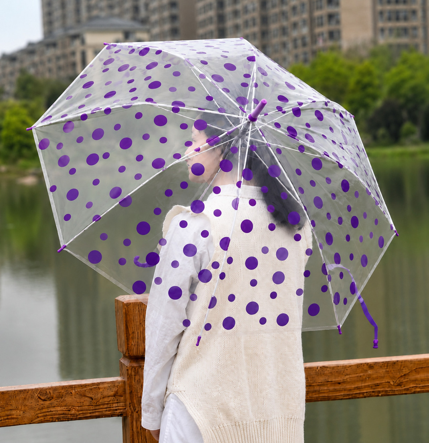 Image of Rainora Black Auto Open Stick Umbrella with Large Canopy Umbrella