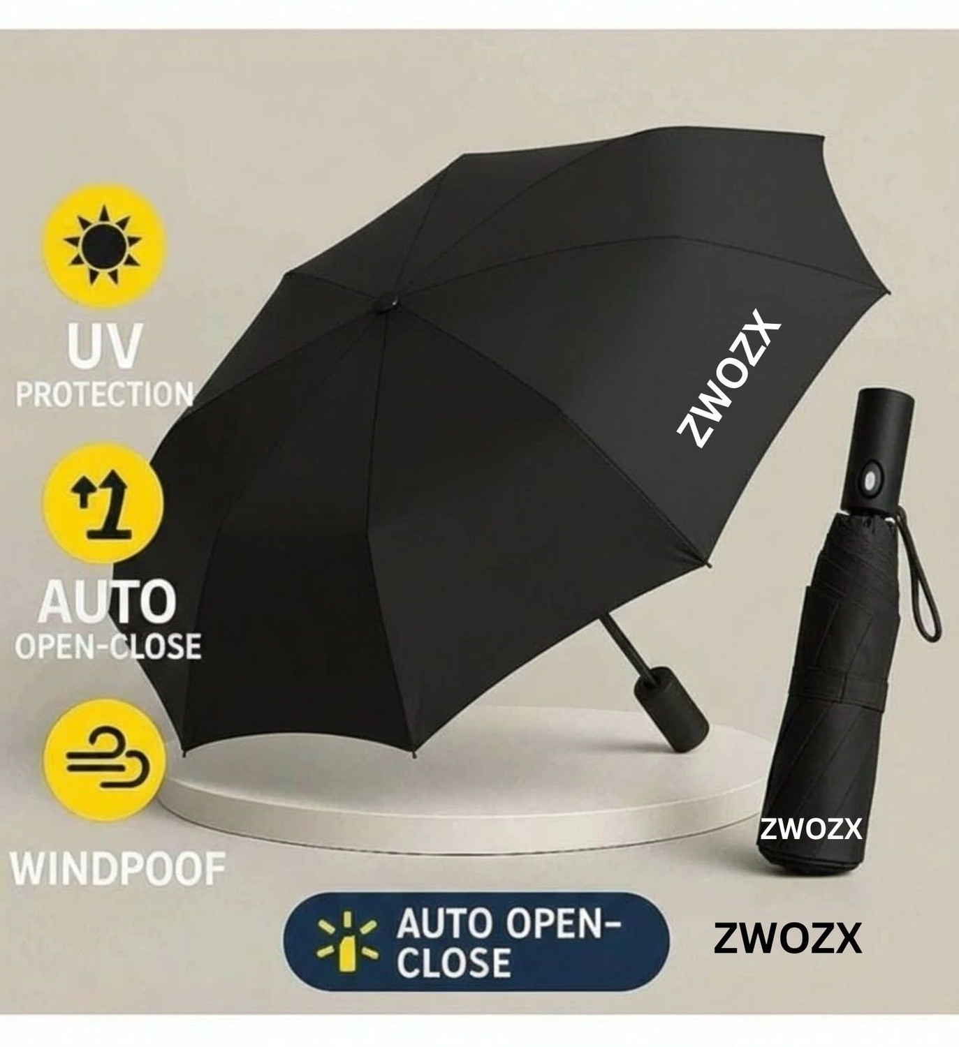 Image of ZWOZX 3-Fold Auto Open Umbrella for Rain Classic Compact Travel with UV Umbrella