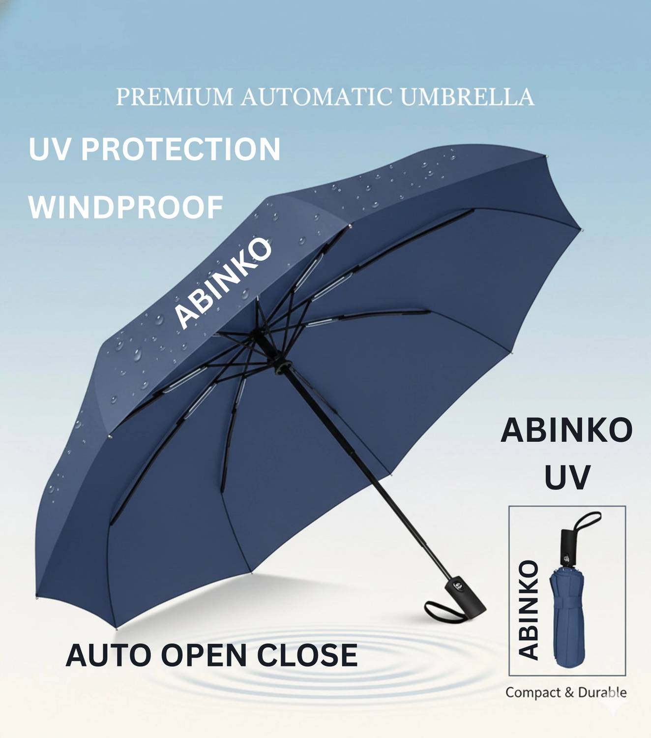 ABINKO UV Protect Big Size Portable Umbrella with case, Auto /Open UV Umbrella