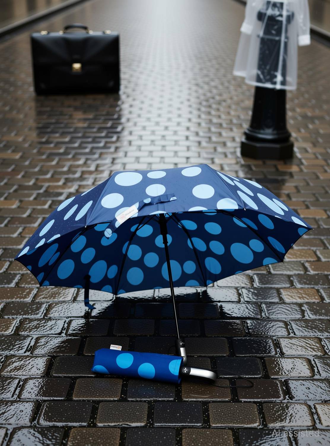 Destinio UV Coated 3 Fold Auto Open and Close Rain and Sun Polka Design Travel Umbrella