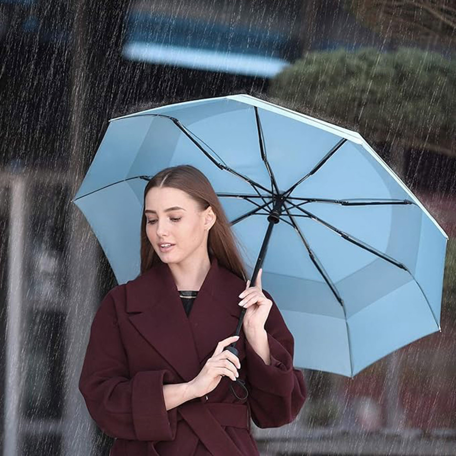 Image of HSR Portable Auto Travel Strong Umbrella for AutoOpen /Close Button Umbrella for Men Umbrella
