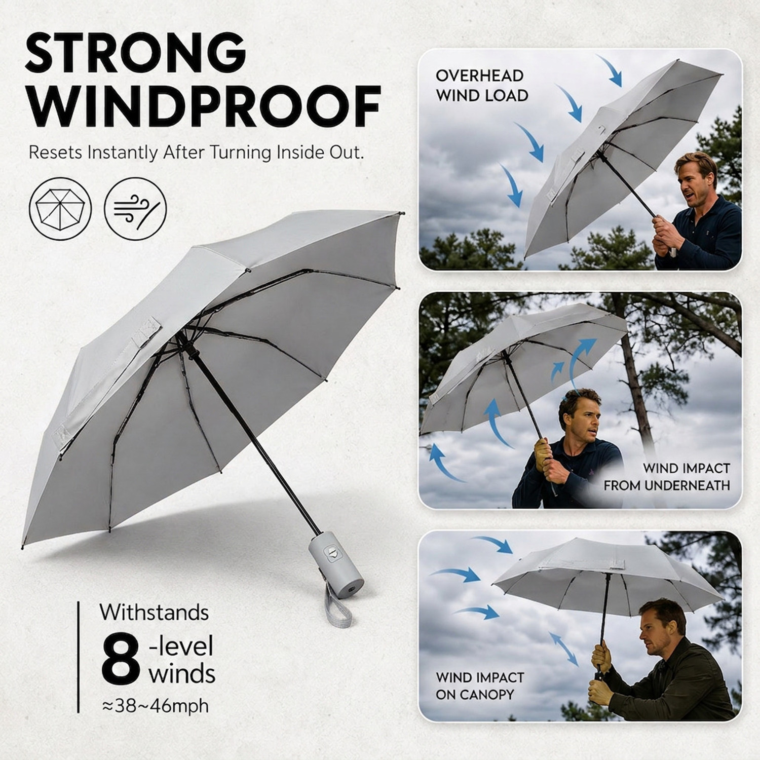 Image of AshandRoh Strong Windproof Large Golf Umbrella with Comfortable Wooden Handle Umbrella