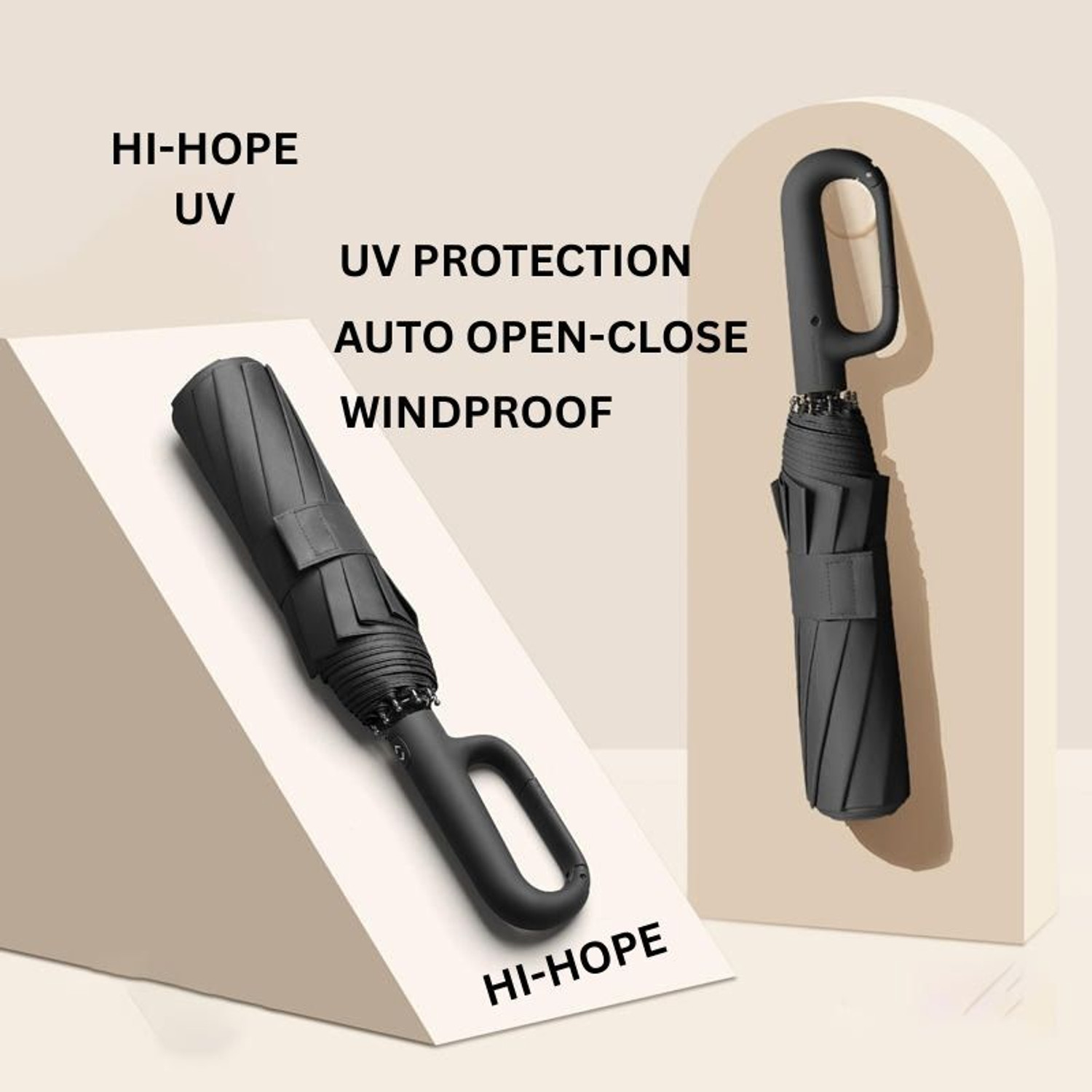 Image of HI-HOPE 3-Fold Travel Umbrella - Sophisticated Auto-Open Auto-Close Mechanism, Umbrella