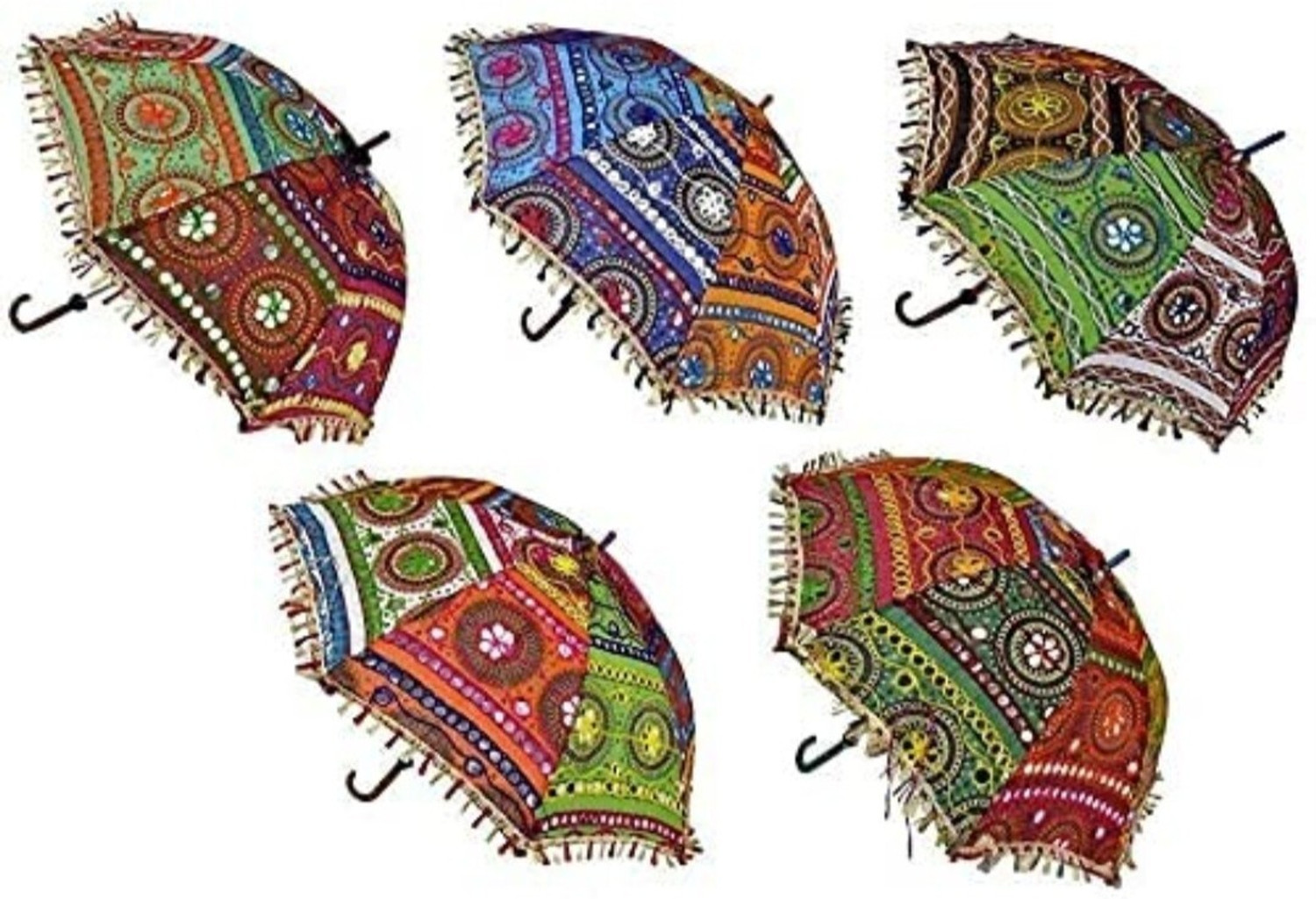 Image of Ishu Handiartistic Sun Protection Rajasthani Umbrella Handicraft Walking Stick Umbrella 5 Pcs Navratri Decoration Items I Decorative Umbrella I Home Decoration item I Wedding function decorative item 55 Umbrella