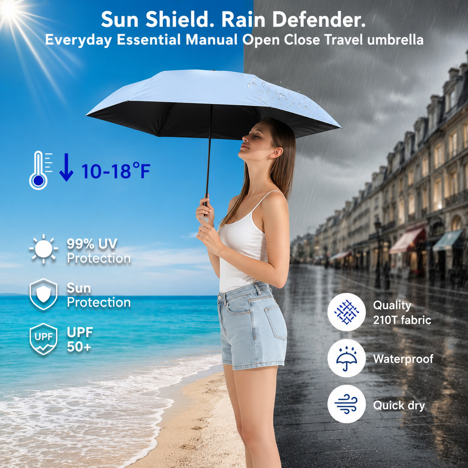 Image of CONTACTS Compact Foldable Umbrella for Men & Women Umbrella