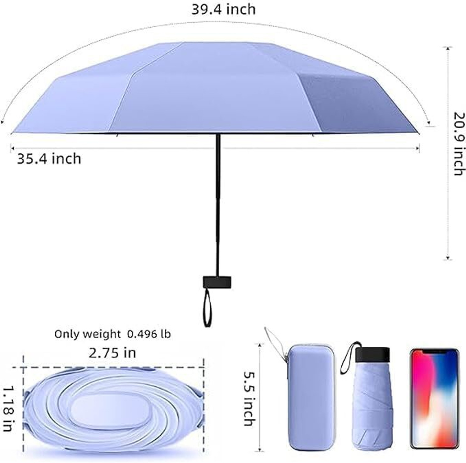 Image of RainMat Travel Mini UV Protection Manual Open 6 Ribs Sun & Rain, with Case -2026 Umbrella