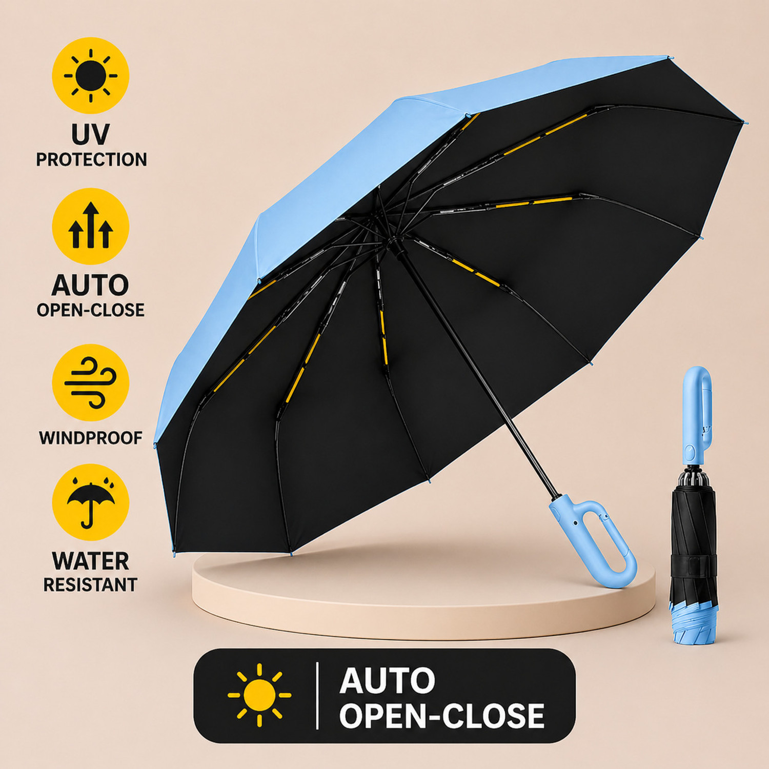 Image of Toriyox Travel Umbrella Reverse Rain and Sun Windproof Compact, Automatic Open Close Umbrella