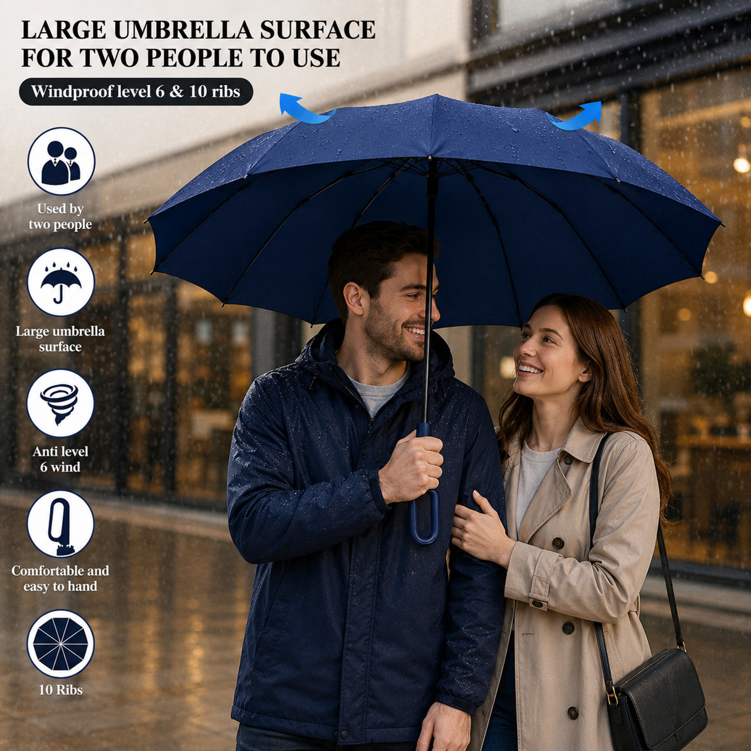 Image of velnix Automatic Foldable Umbrella | Dark Blue | Windproof 10 Rib | Auto Open Close Umbrella
