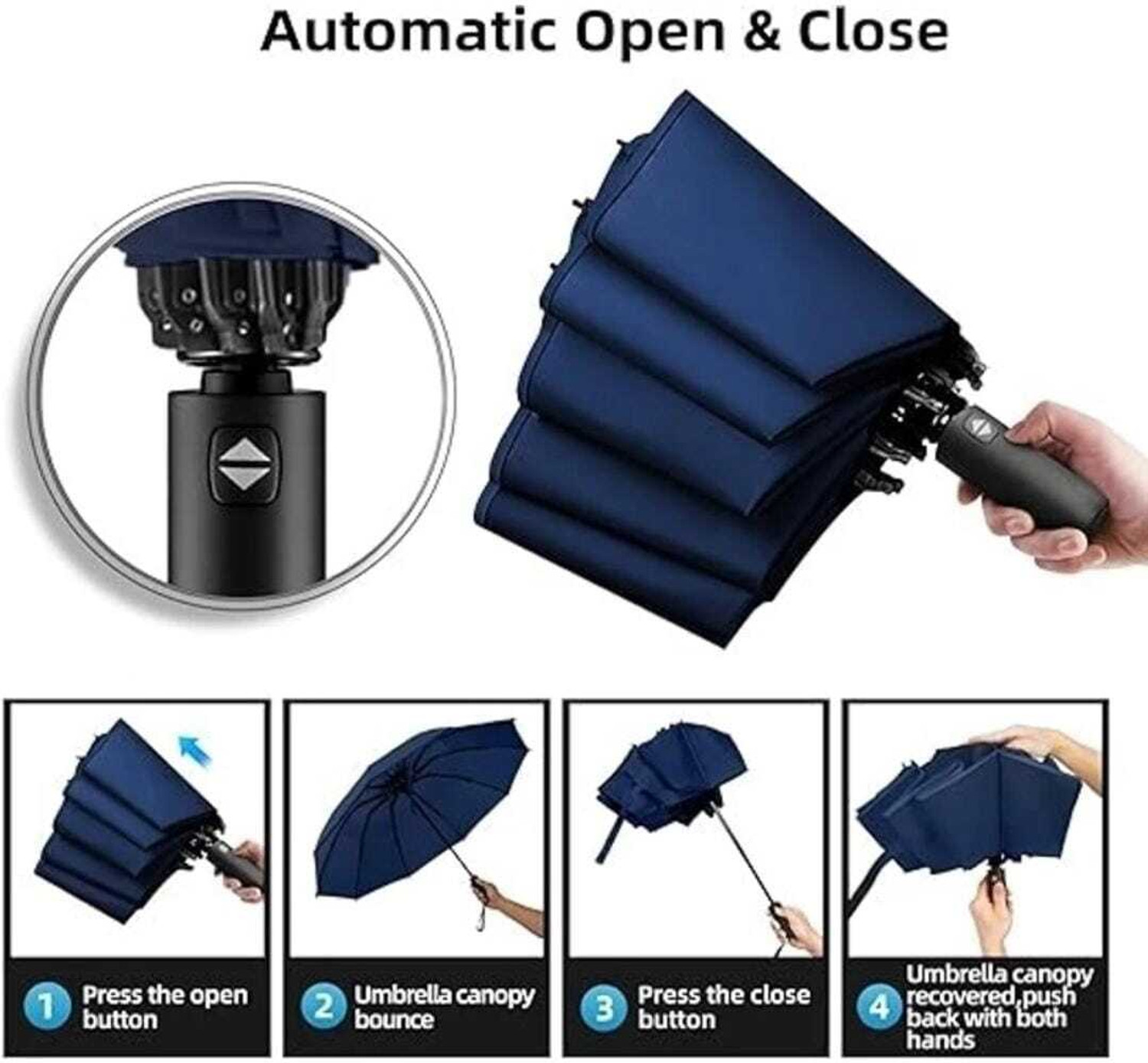 Image of DZX-RE 3 Fold with Auto Open and Close Navy Blue UV Umbrella Umbrella