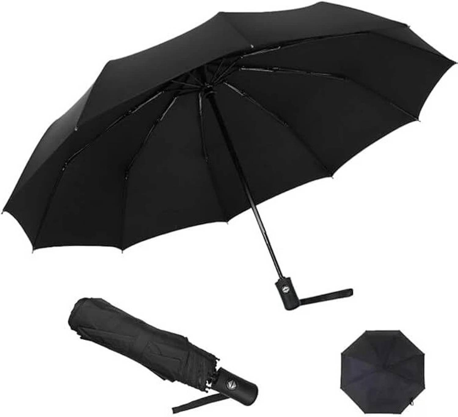 ECOMZIO 3 Fold Auto Open Close Compact Foldable Umbrella with Wooden Handle for Rain,Sun Umbrella