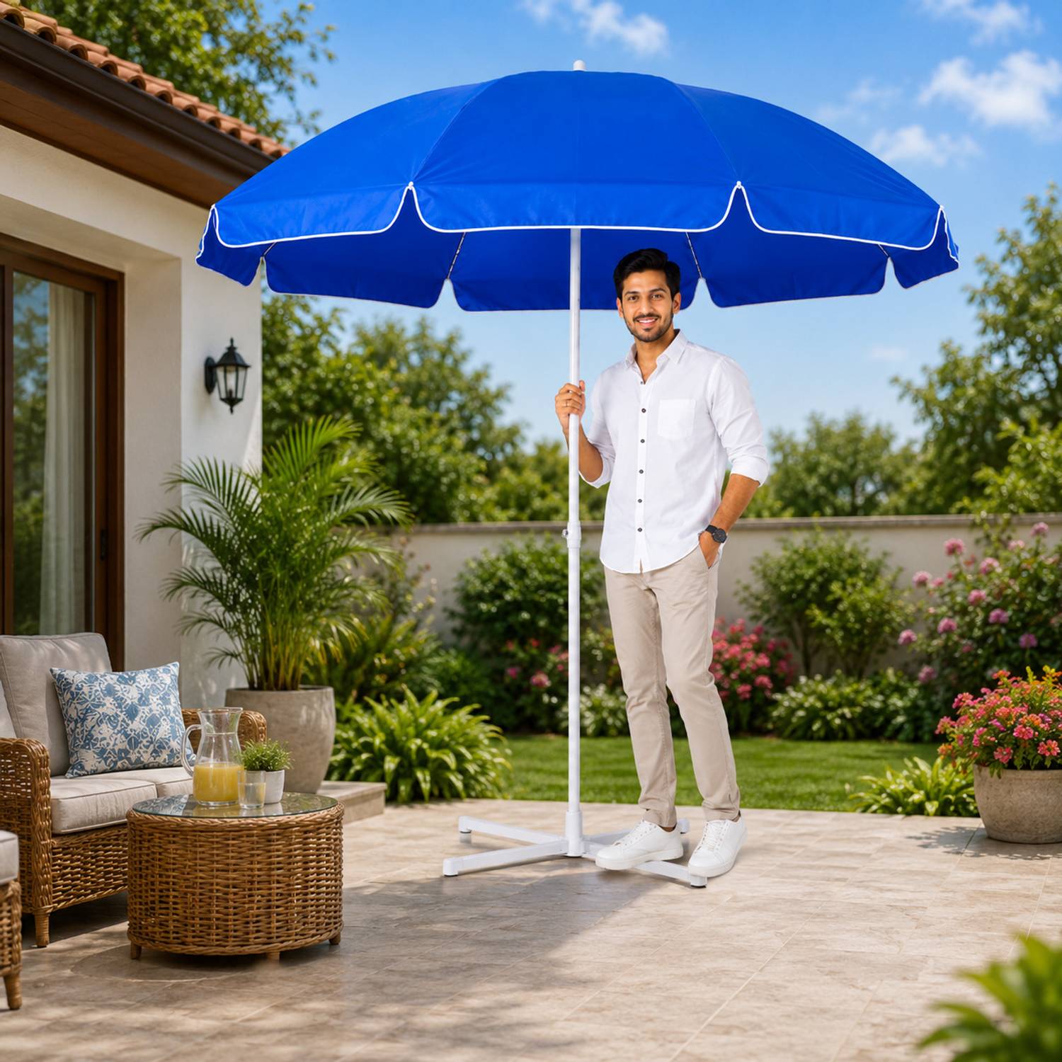 GREEN BIRD Garden Umbrella With Stand 7ft Outdoor Big size Umbrella for Shop,Garden SA12 Umbrella