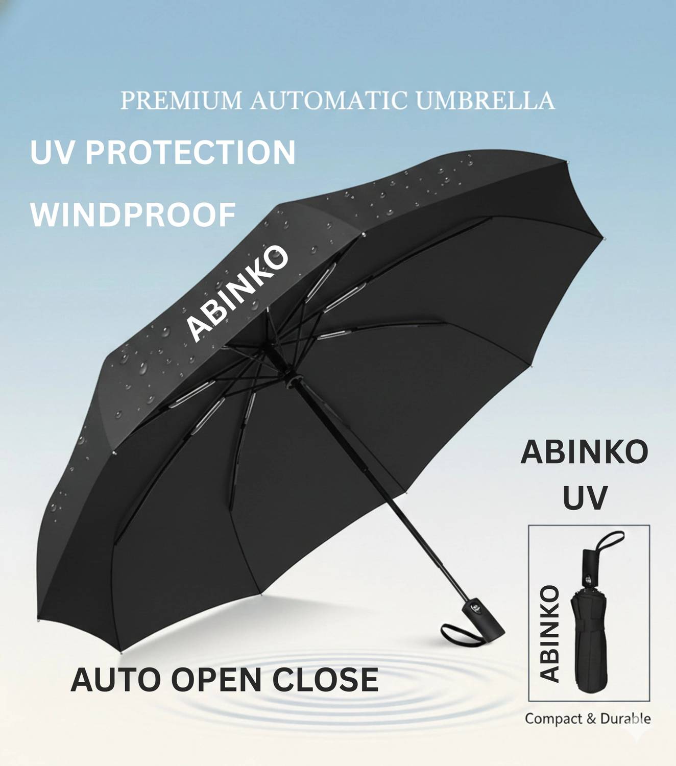 ABINKO UV Big Size Umbrella for Sun Protection Rain Windproof Strong large 3 fold UV Umbrella