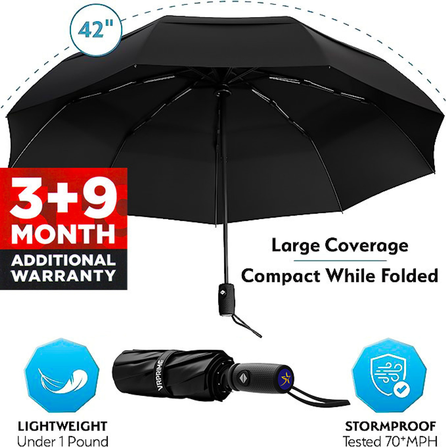 Image of VRPRIME UNBREAKABLE Umbrella for Men Women |3 Fold Umbrella with Reflective Strip 21inch Umbrella