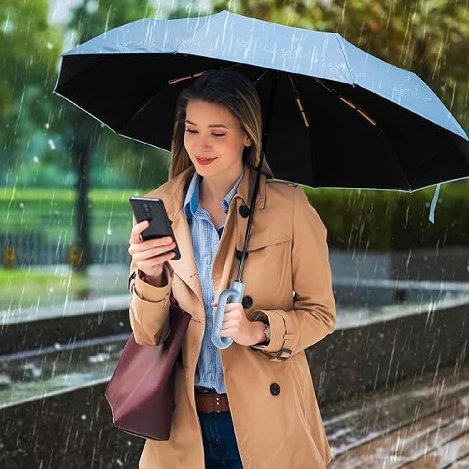 Image of Toriyox Travel Umbrella Reverse Rain and Sun Windproof Compact, Automatic Open Close Umbrella