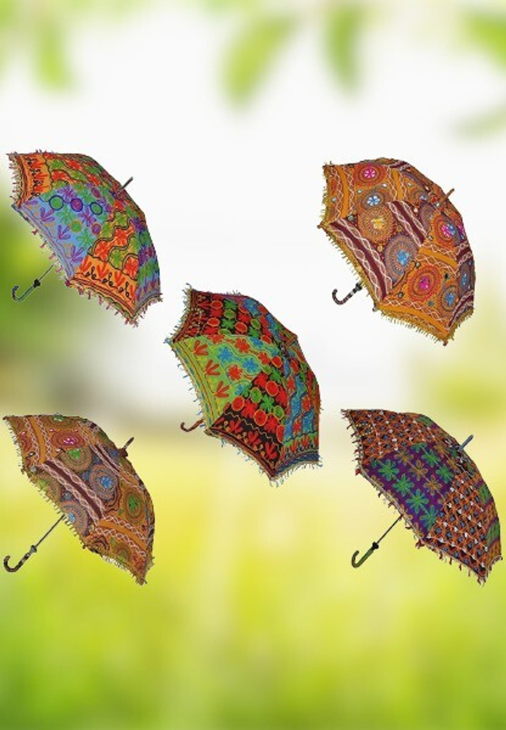 Image of Ishu Handiartistic Sun Protection Rajasthani Umbrella Handicraft Walking Stick Umbrella 5 Pcs Navratri Decoration Items I Decorative Umbrella I Home Decoration item I Wedding function decorative item 55 Umbrella